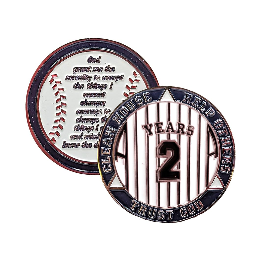 2 Year AA Medallion Pinstripe Sobriety Chip with Coin Holder - Perfect for Alcoholics Anonymous Meetings, Recovery Milestones & Gifts