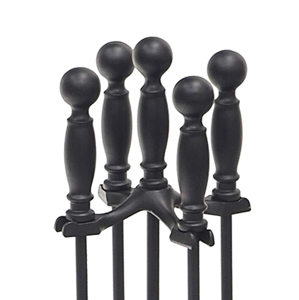 Carlisle All Black Fireplace Tool Set - 5-Piece Heavy Duty Steel Fireplace Accessories with Stand for Indoor & Outdoor Use - Perfect for Fire Pits, Wood Stoves, and Home Decor