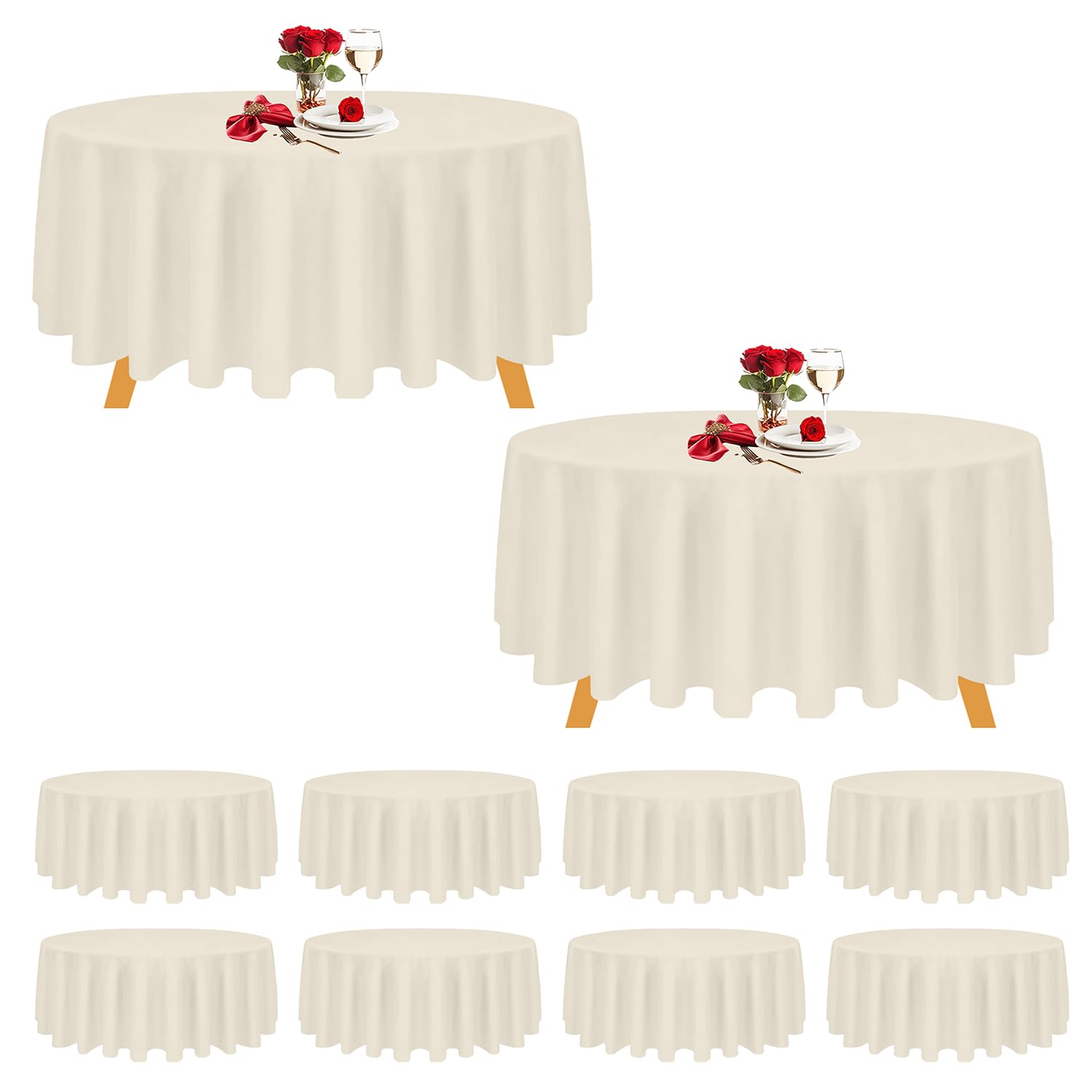 Premium Ivory Cotton Polyester Round Tablecloth - 90 Inch Washable Table Cover for Dining Room, Wedding, Christmas Party & Holiday Decor (Pack of 10)