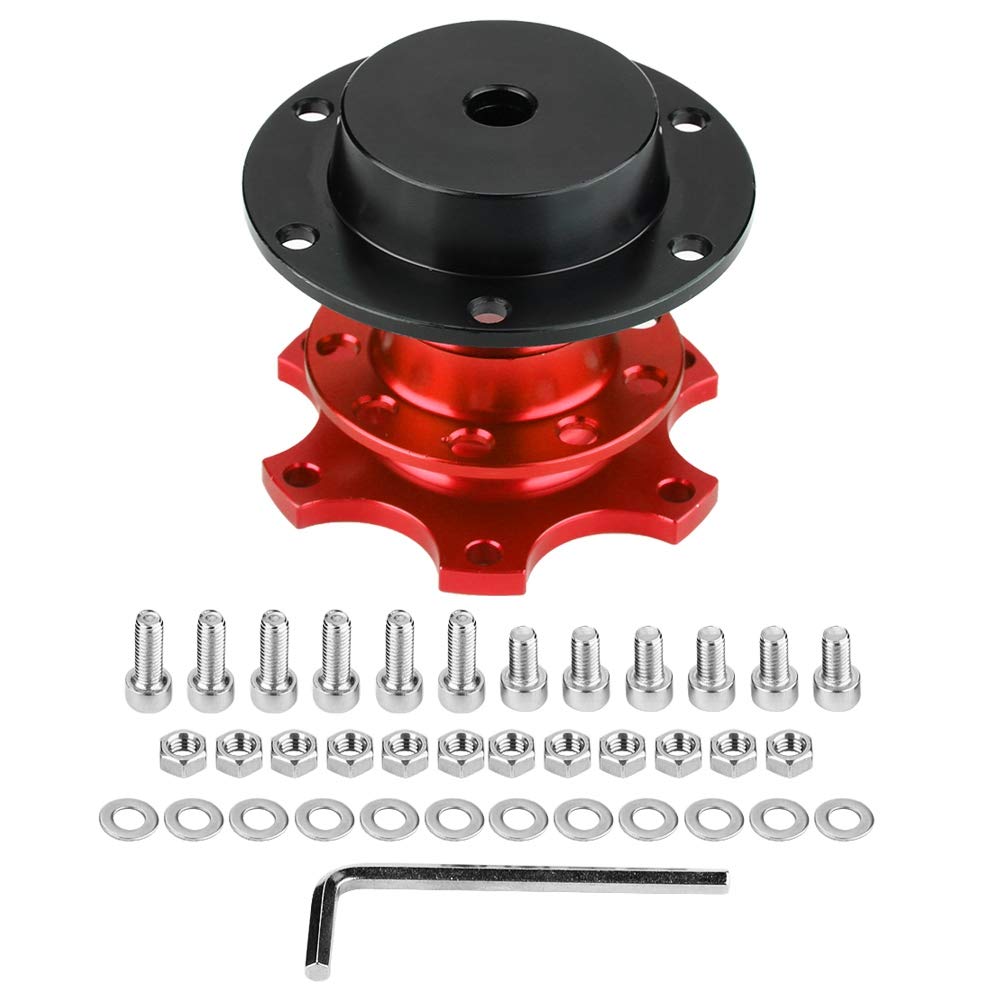 Universal Car Steering Wheel Quick Release Hub Adapter Kit - Aluminum Snap Off Steering Wheel Short Hub with Screws (Black/Red) | Compatible with Most Vehicles | Perfect for Racing, Drifting & Car Modifications