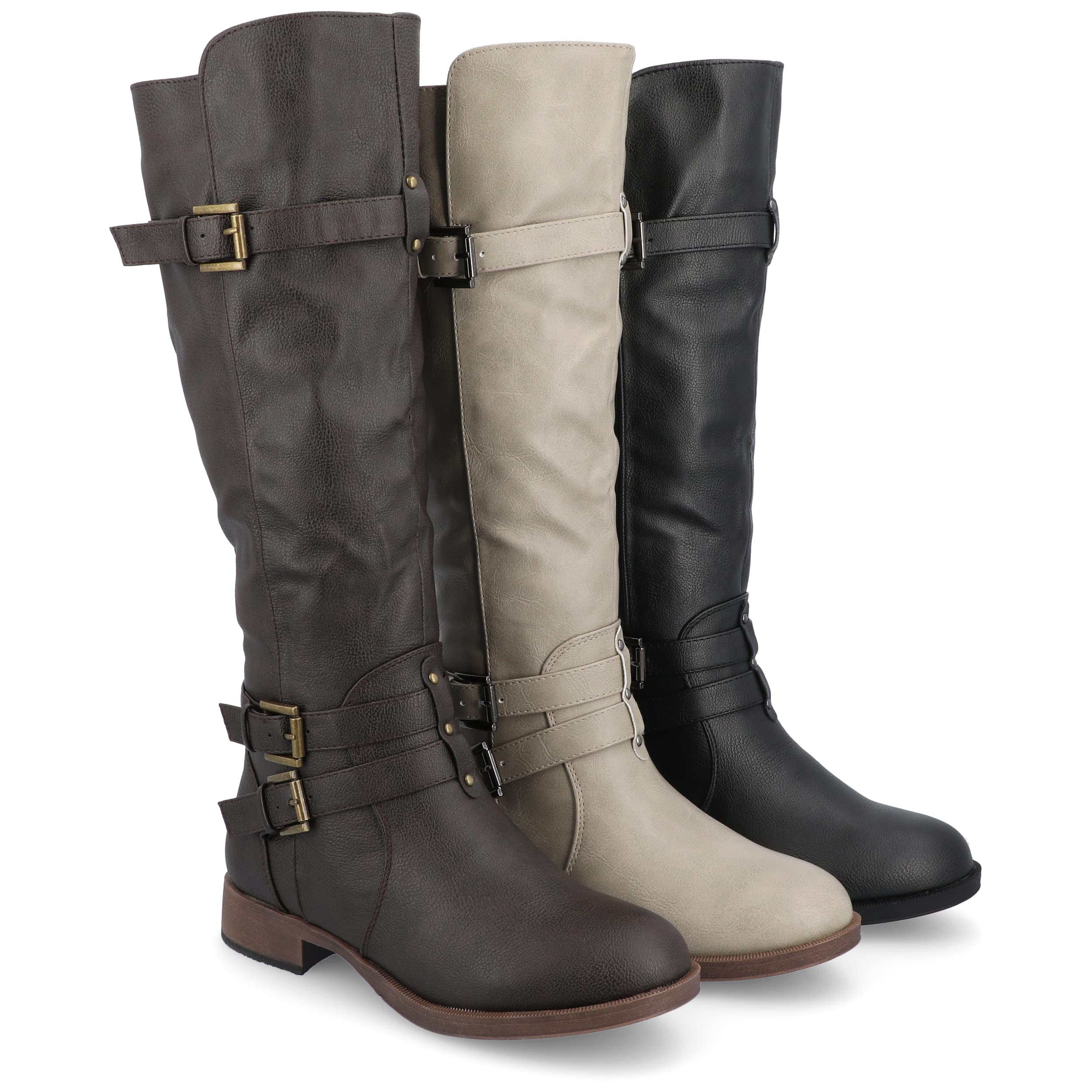 Journee Women's Bite Stacked Heel Riding Boots - Stylish & Comfortable Knee-High Boots for Fall & Winter Fashion | Perfect for Casual Outfits, Office Wear & Outdoor Activities