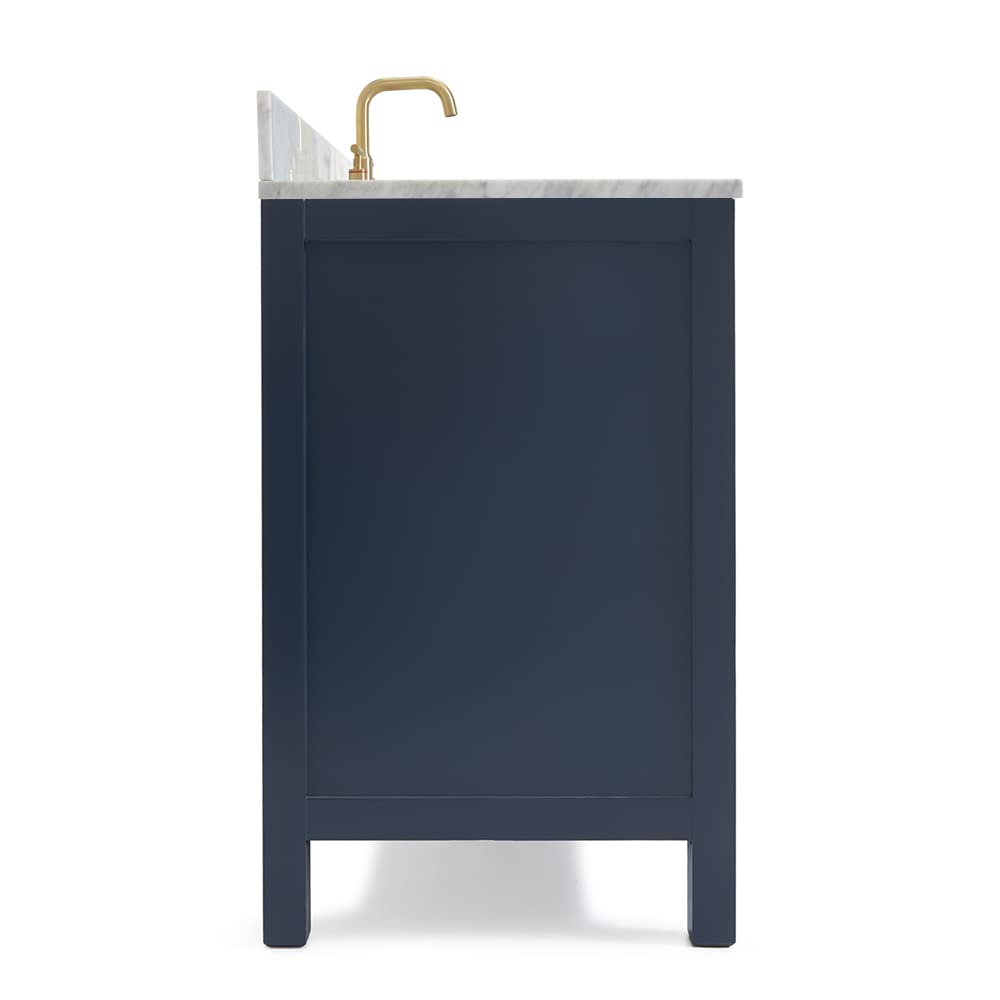 ARIEL Cambridge 43 Inch Blue Bathroom Vanity with Carrara Marble Top & Oval Sink - Solid Wood Midnight Blue Base Cabinet with 2 Soft-Closing Doors & 9 Drawers - Perfect for Modern Bathroom Renovation & Small Space Design