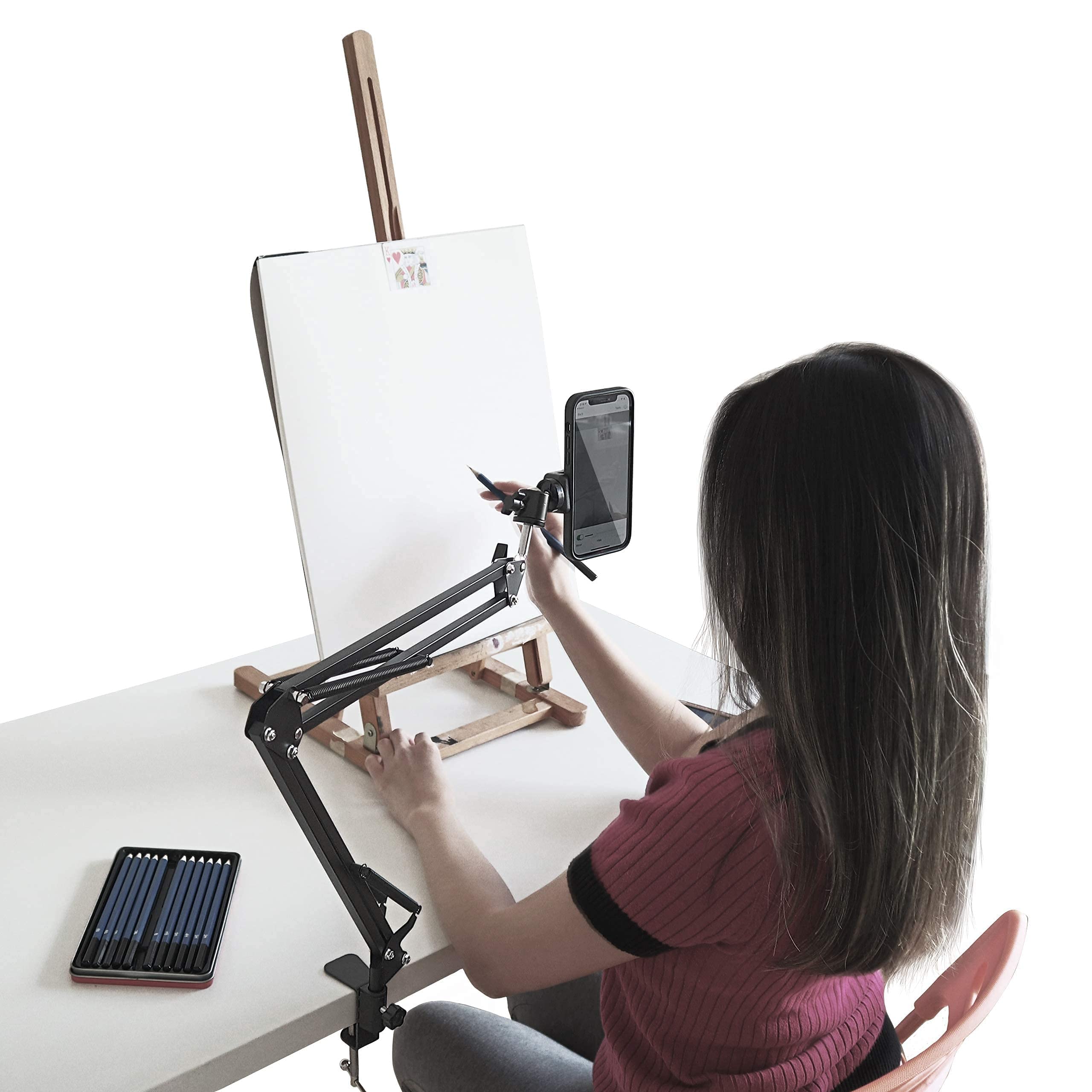 Flexible Overhead Phone Stand with Clamp - Adjustable Arm Mount for Live Streaming, Webcam, Video Recording - Perfect for TikTok, YouTube & Zoom Meetings