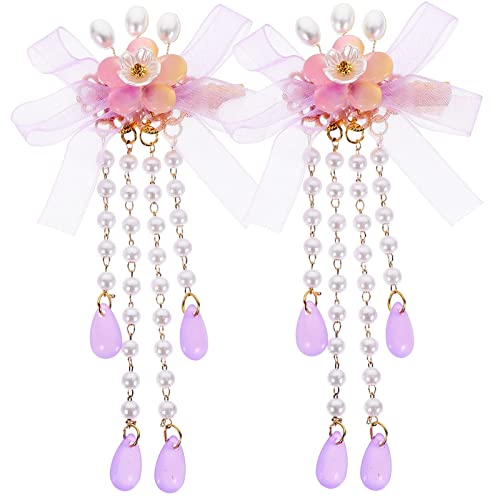 EXCLUZO 2-Piece Floral Hair Clips Set - Chinese Traditional Style Hairpins with Tassels for Hanfu, Wedding & Festival Accessories - Elegant Lavender Hair Barrettes for Women's Formal Dresses, Cosplay and Cultural Events
