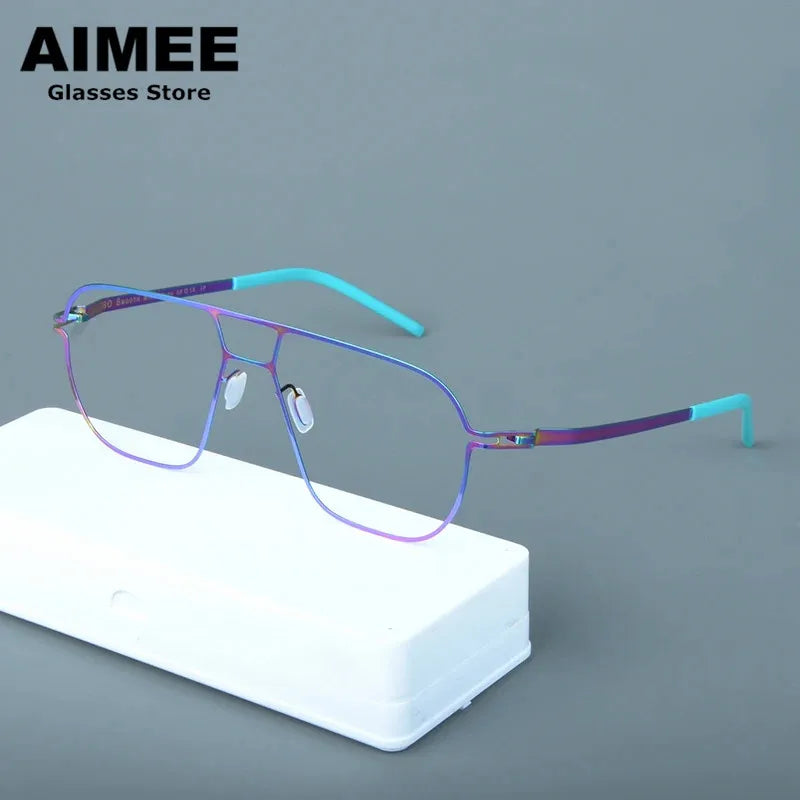 Aimee Unisex Full Rim Big Square Stainless Steel Eyeglasses Frame 8217 - Trendy & Durable for Work, Reading, and Fashion