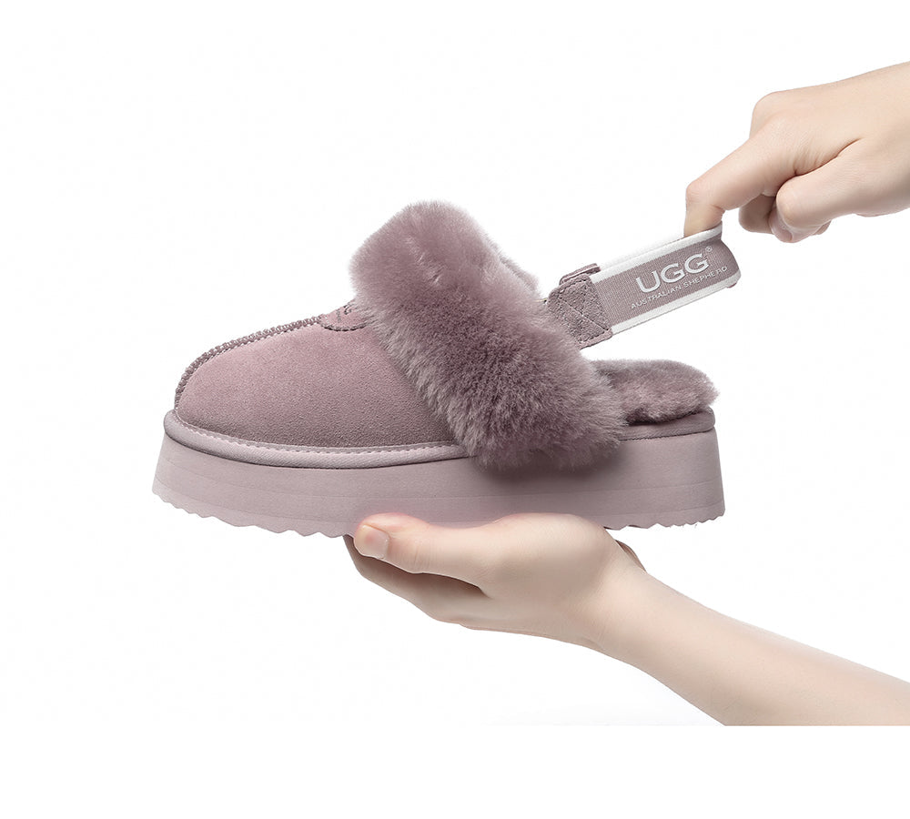 Australian Shepherd® Women's 2-Way Style UGG Slippers with Removable Strap - Slingback Platform Waffle Design for Indoor/Outdoor Comfort & Style