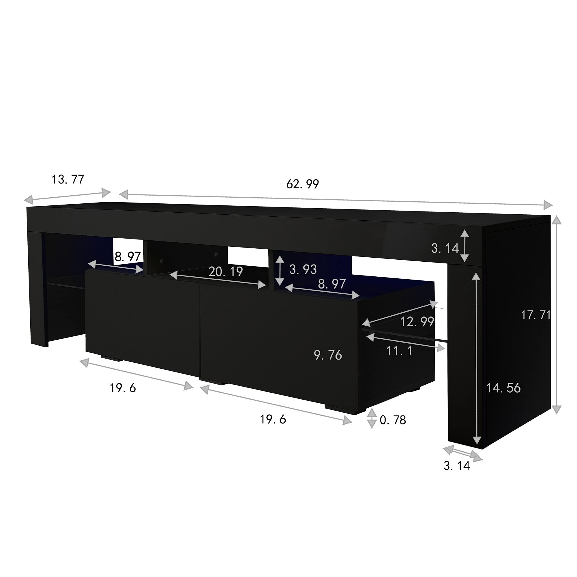 Modern Black TV Stand with 20-Color LED Lights & Storage - 70 Inch TV Stand with Drawers & Open Shelves for Bedroom - Holds Up to 66.15 lbs - Perfect for Living Room, Home Theater & Gaming Setup