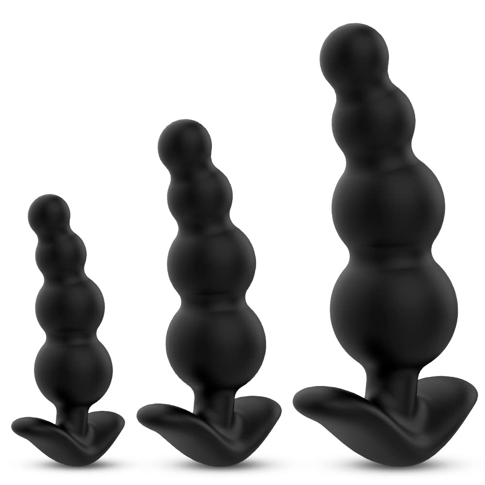 Premium Silicone Anal Beads & Butt Plugs Set - 3 Sizes for Beginners & Advanced Users - Anal Training Kit with Prostate Massager - Perfect for Solo Play & Couples Exploration