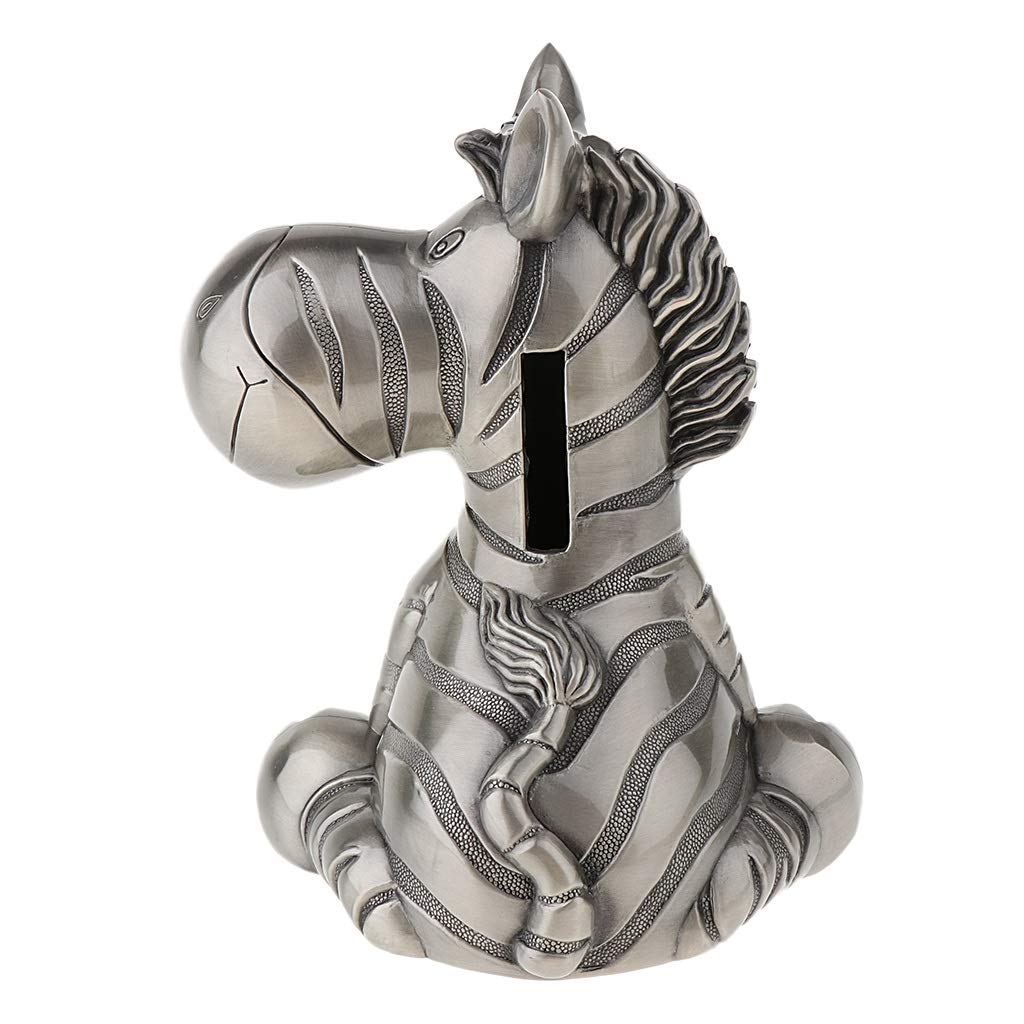 Vintage Antique Silver Zinc Alloy Cartoon Zebra Piggy Bank - Metal Money Box for Coin Savings, Kids Gift & Home Decor | Perfect for Birthday Presents, Room Decor, and Teaching Children Financial Responsibility