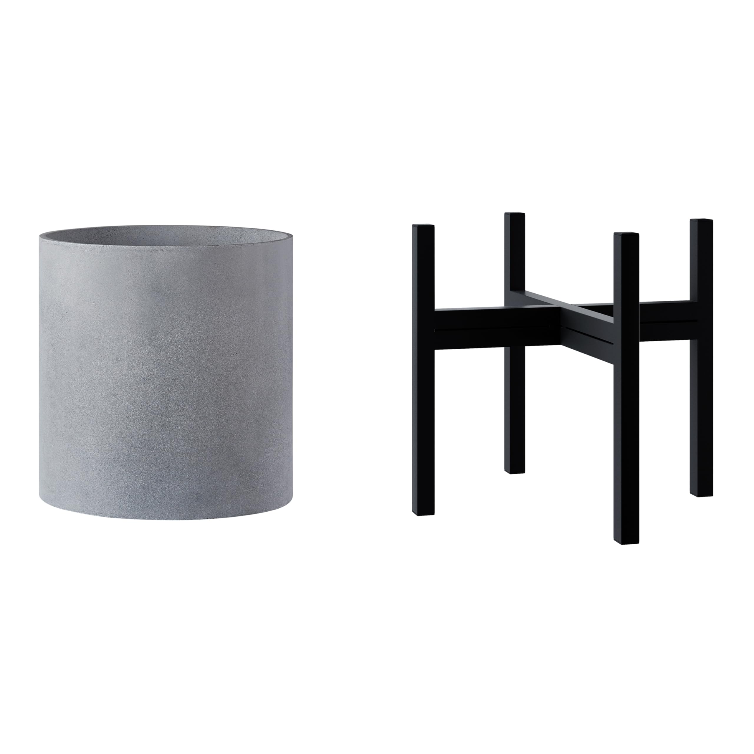 FaithLand 12 Inch Plant Stand with 12 Inch Gray Planter Pot Set - Indoor Outdoor Home Decor for Living Room, Patio, Garden, and Balcony