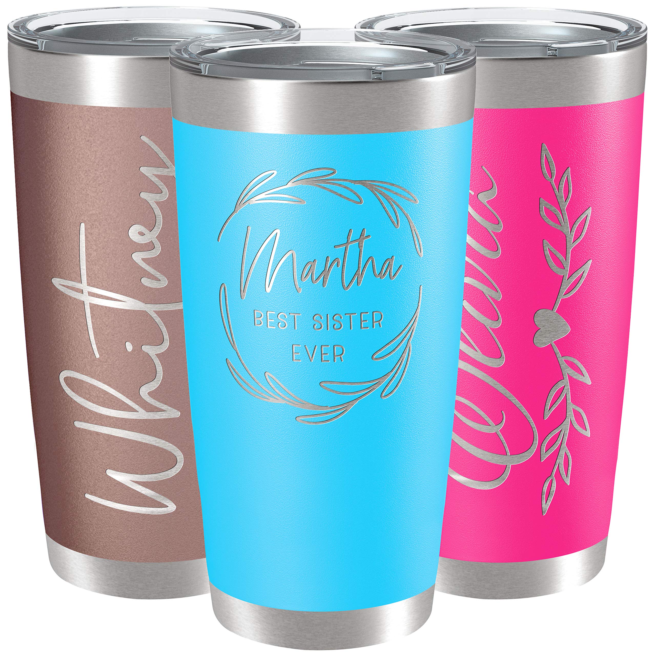 Personalized 20 oz Stainless Steel Tumbler with Lid - 13 Unique Designs | Double-Walled Insulated Coffee Cup for Hot & Cold Drinks | Perfect for Travel, Gym, Fitness & Office | Sky Blue