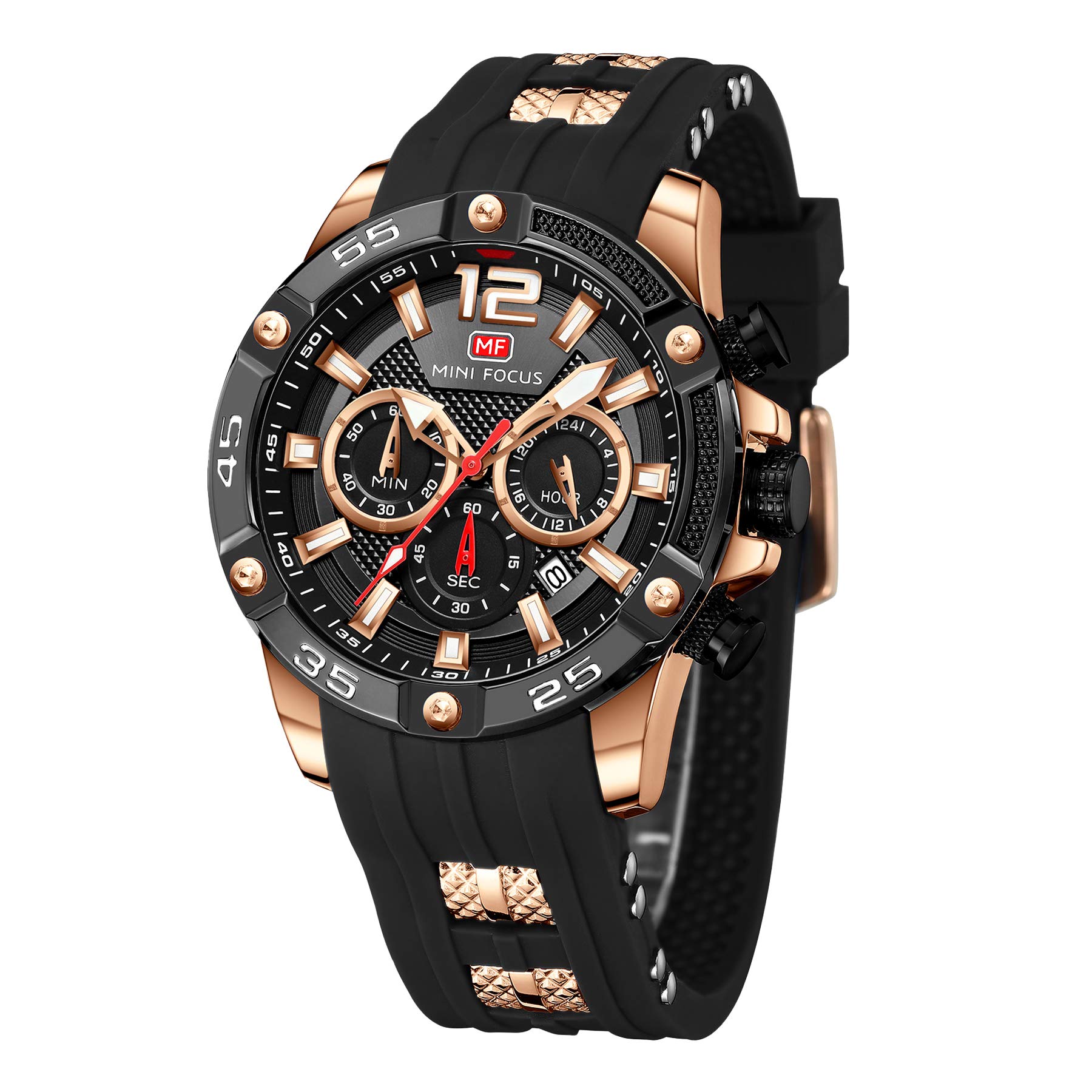 Men's Chronograph Waterproof Sports Watch - Analog Quartz Watch with Silicone Strap - Fashionable Wristwatch for Men - Perfect for Running, Swimming & Outdoor Activities
