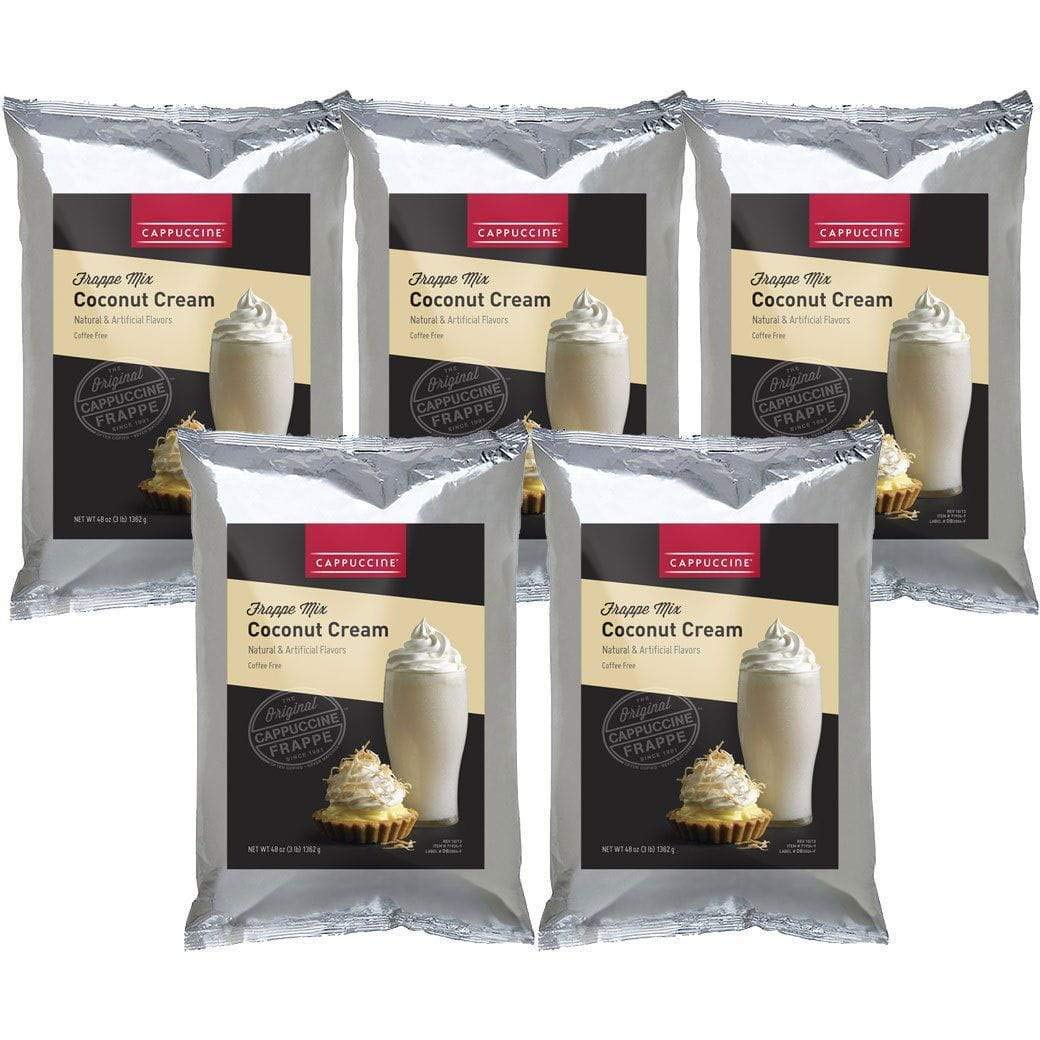 Premium Cappuccino Iced Coffee Frappe Mix - Coconut Cream Flavor (5 Bags Case) | Perfect for Cafes, Offices & Home Coffee Lovers | Easy Instant Cold Brew Drink Solution