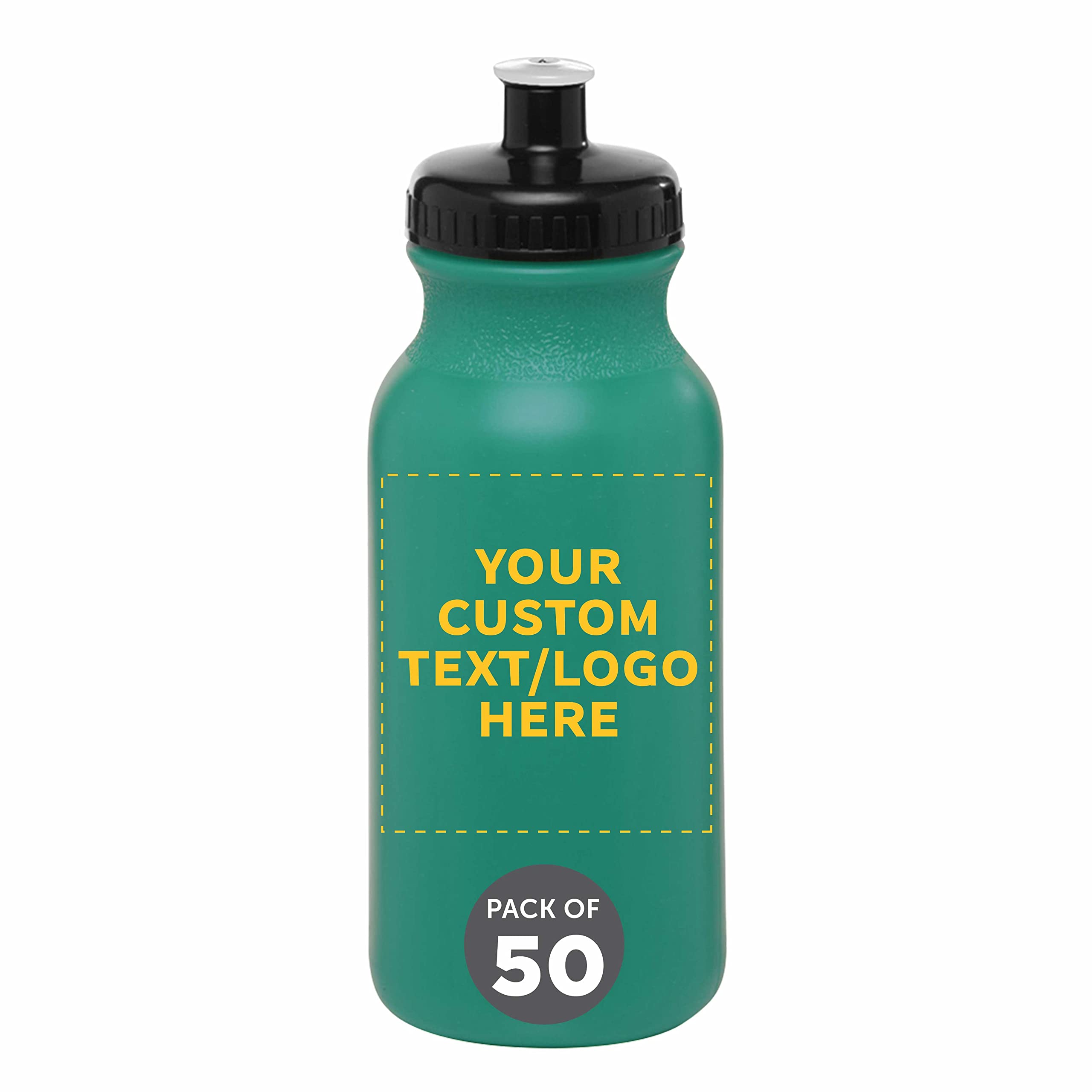Custom 20 oz. Water Bottles with Push Cap - Bulk Pack of 50 Personalized Sports Bottles - Ideal for Gym, Hiking, Camping & Outdoor Activities - Great for Team Events, Corporate Gifts & Promotional Giveaways - Teal Color