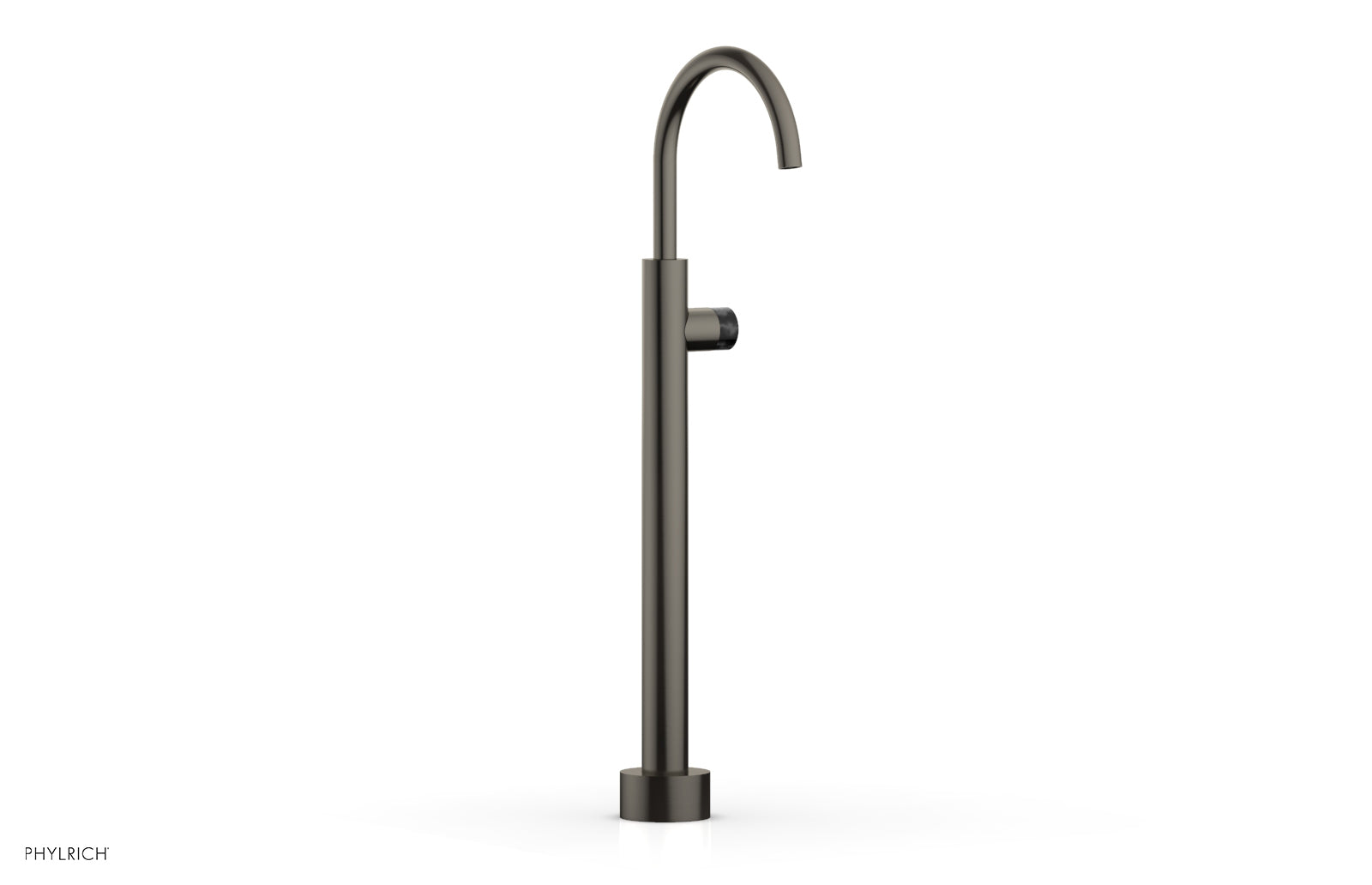 BASIC II Low Floor Mount Tub Filler with Black Marble Handle - Model 230 47 04 | Modern Bathroom Faucet for Freestanding Tubs & Luxury Spa Settings