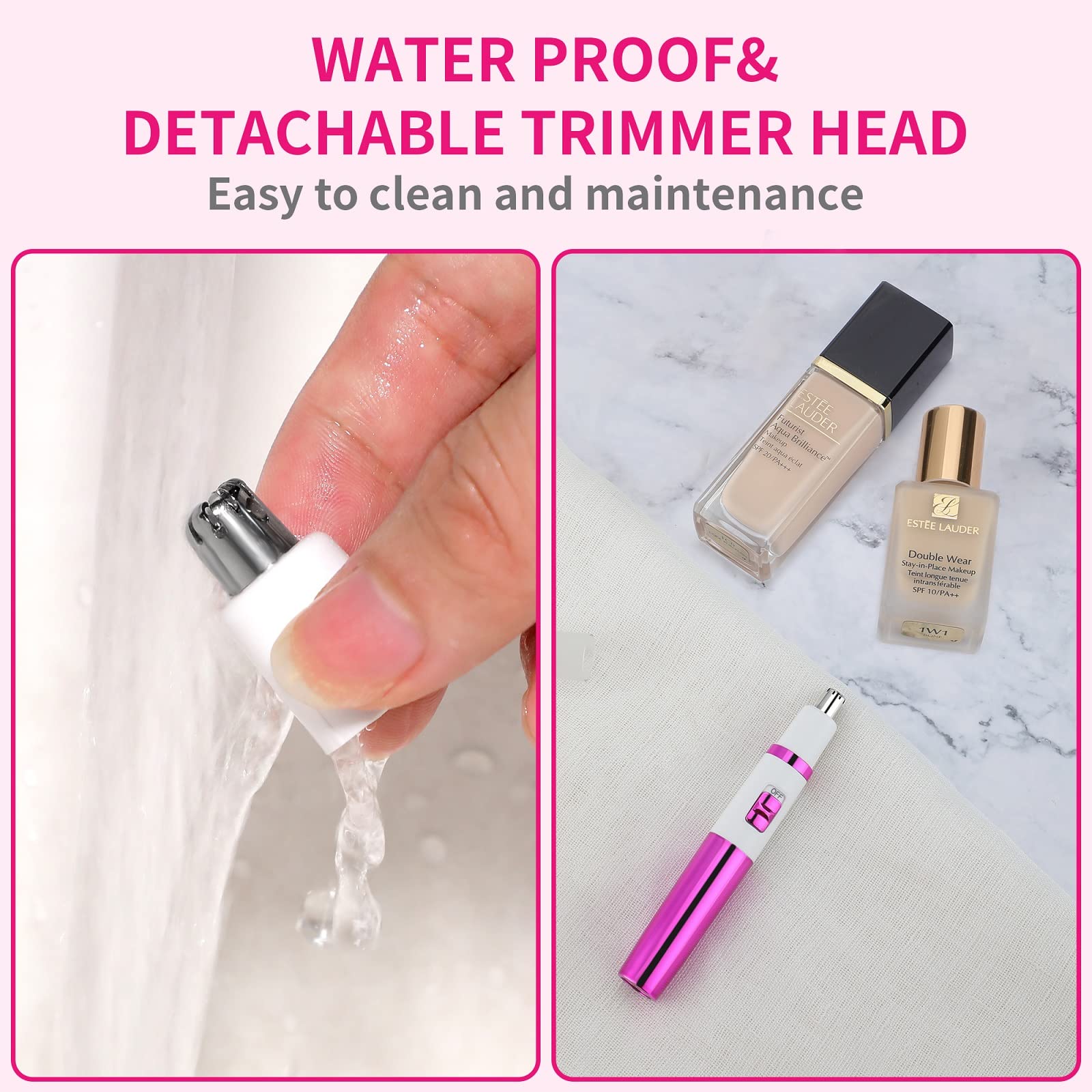 Professional Painless Nose & Ear Hair Trimmer for Women - Battery Operated Waterproof Eyebrow & Facial Hair Clipper with Dual Edge Blades for Easy Cleaning - Perfect for Travel, Home Use & Personal Grooming