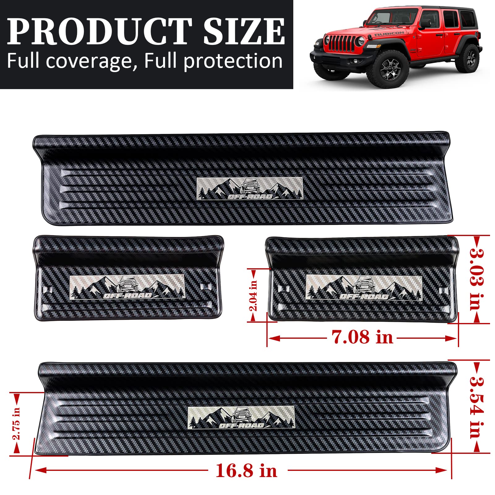 304 Stainless Steel Door Sill Guards with Carbon Fiber Pattern - Compatible with Jeep Wrangler JL/JLU (2018-2025) & Gladiator JT (2020-2025) - Durable Car Accessories for Off-Road Protection & Interior Style Enhancement