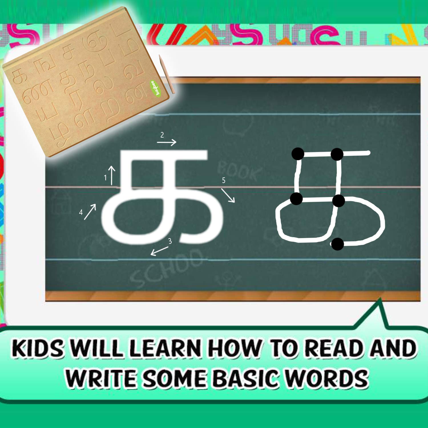BAYBEE Wooden Tamil Consonants Learning Board - Kids Educational Alphabet Tracing Toy with Tamil Letters for Handwriting Practice - Montessori Wood Puzzle for Boys & Girls - Perfect for Homeschooling & Preschool Learning Activities