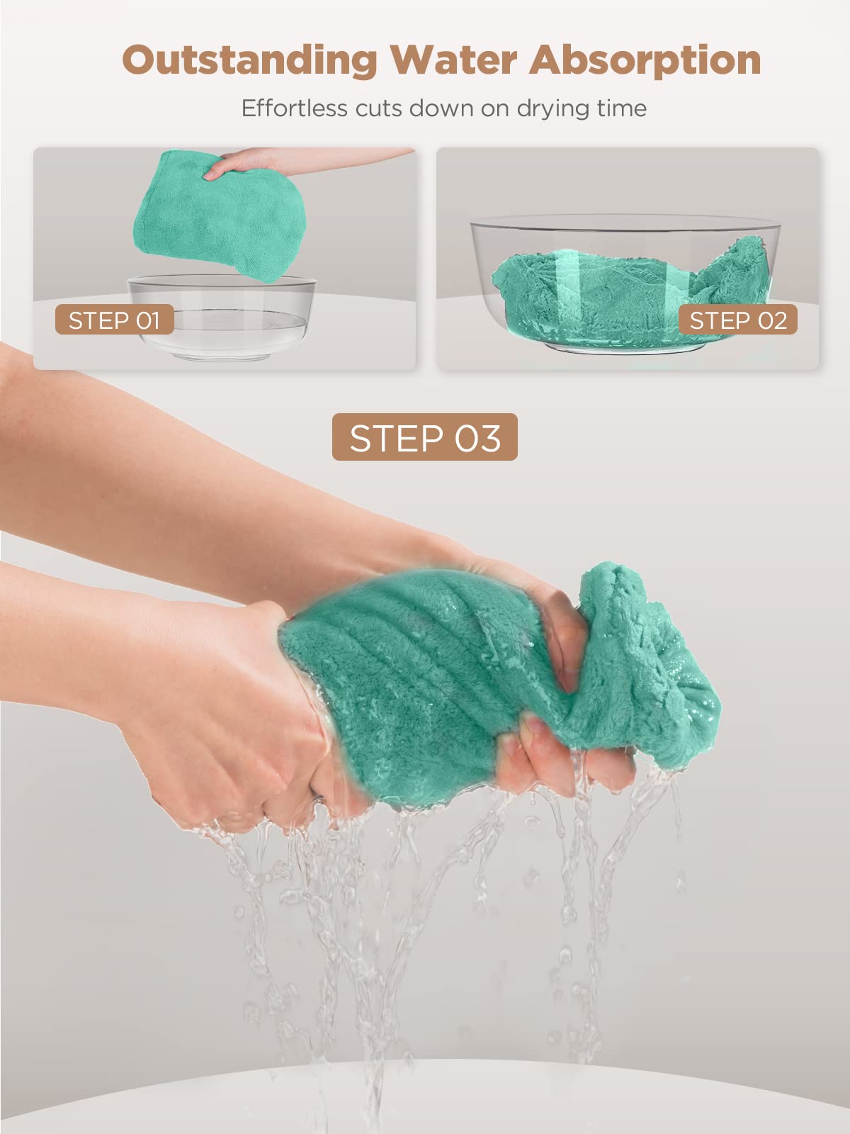 Hicober 3-Pack Microfiber Hair Towel for Women - Soft Hair Turban Wrap for Wet & Curly Hair, Quick Dry Anti-Frizz Hair Towels (Pink, Purple, Green) - Perfect for Post-Shower, Salon & Travel Use