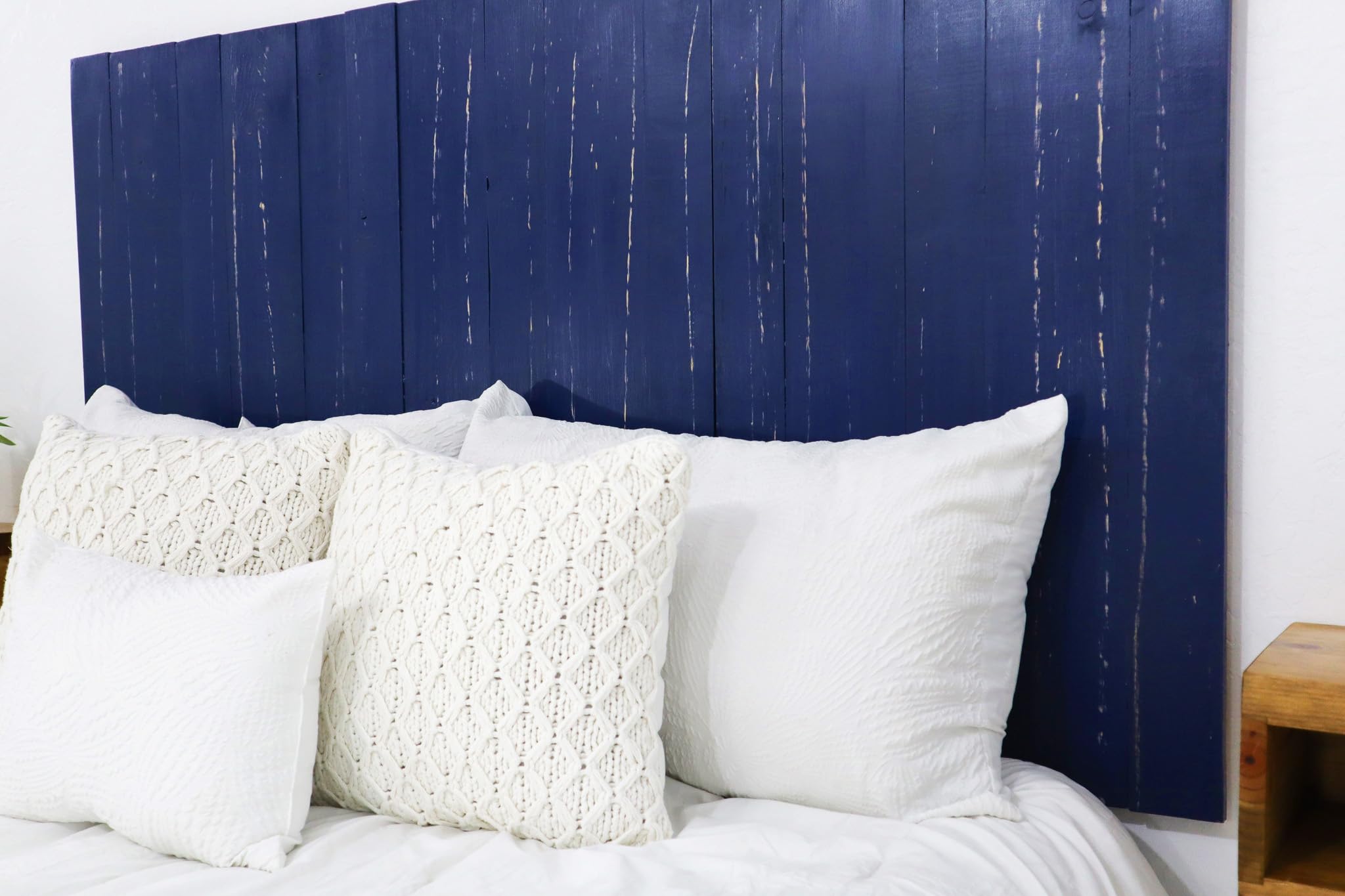 Navy Blue Coastal Barn Wood Headboard - Solid Wood Panel King Size, Smooth Finish, Anti-Shake & Rattle-Free Design - Perfect for Bedroom, Guest Room & Coastal-Themed Home Decor
