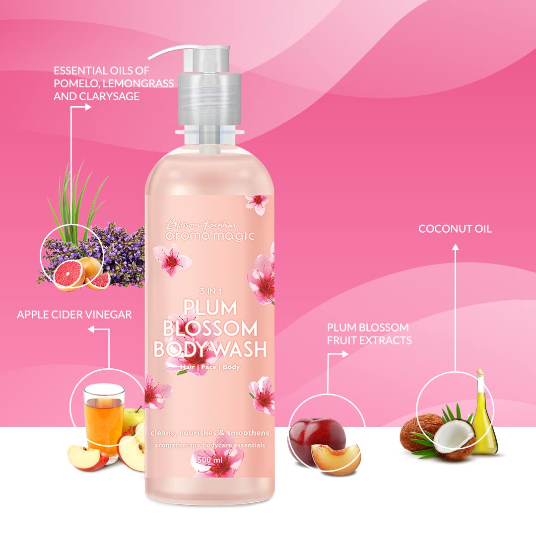 Aroma Magic 3-in-1 Plum Blossom Body Wash 500ml - Hydrating, Refreshing & Nourishing Shower Gel for Women & Men - Perfect for Daily Use, Spa Days & Gift Giving
