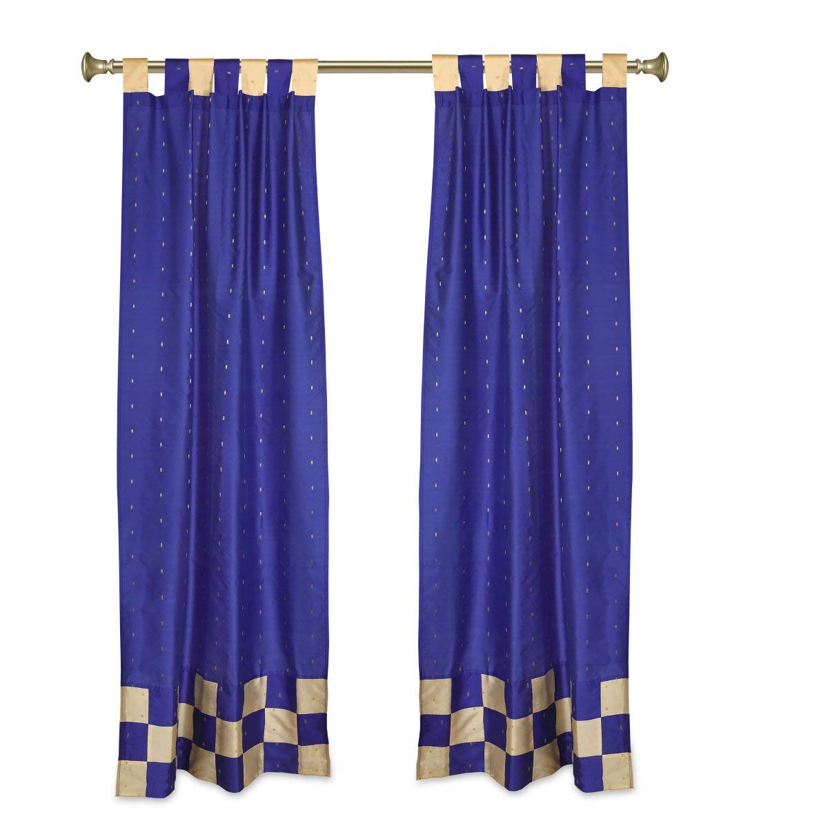 2 Pack Blue Indian Sari Style Tab Top Cafe Curtains 36
