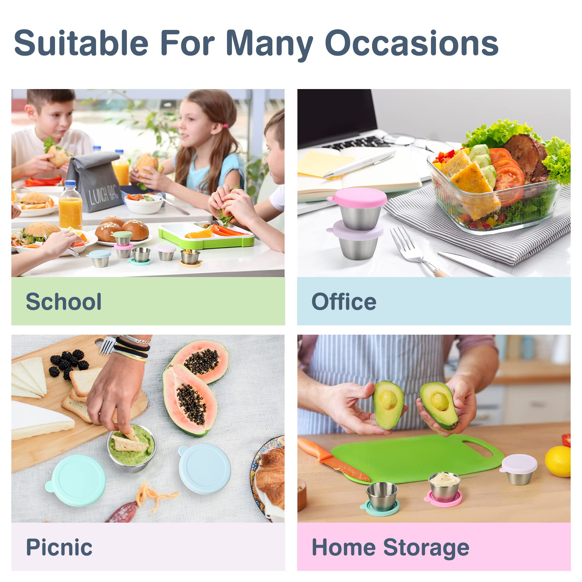 Homotte Stainless Steel Salad Dressing Containers - 6-Pack 2.4oz Leakproof Sauce Cups with Lids | 18/8 Reusable Condiment Containers for Lunch Box & Meal Prep | Perfect for Office, Picnics & Travel