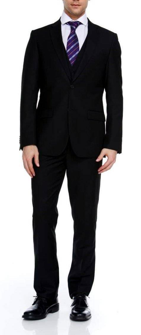 Ferera Collection Men's 3 Piece Slim Fit Suit - Solid Black Formal Business Attire for Weddings, Interviews & Office Wear