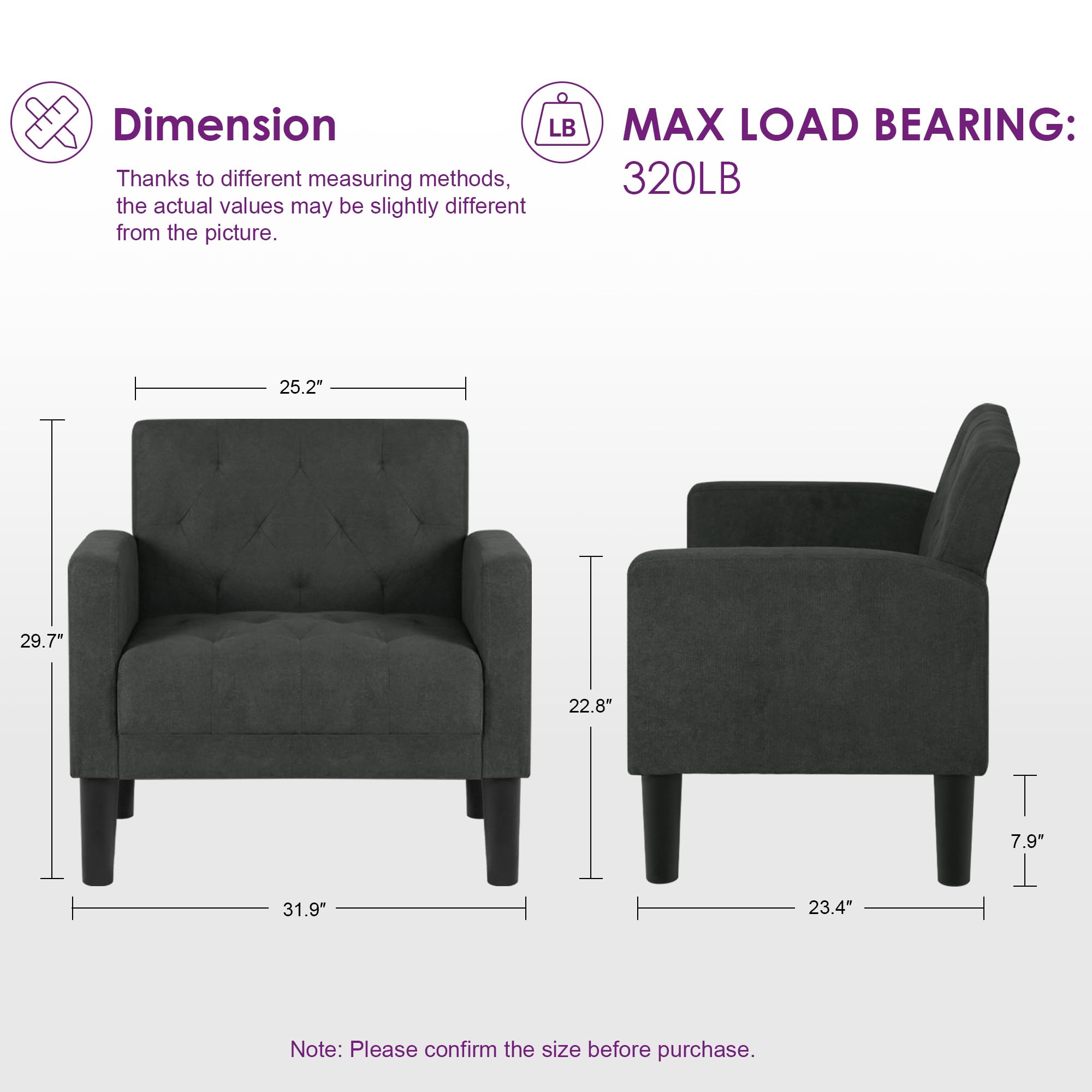 TYBOATLE Mid Century Modern Accent Chairs Set of 2 - Tufted Upholstered Armchairs for Living Room, Bedroom & Office - Dark Grey Lounge Chairs Perfect for Reading, Relaxing & Decor (Set of 2)