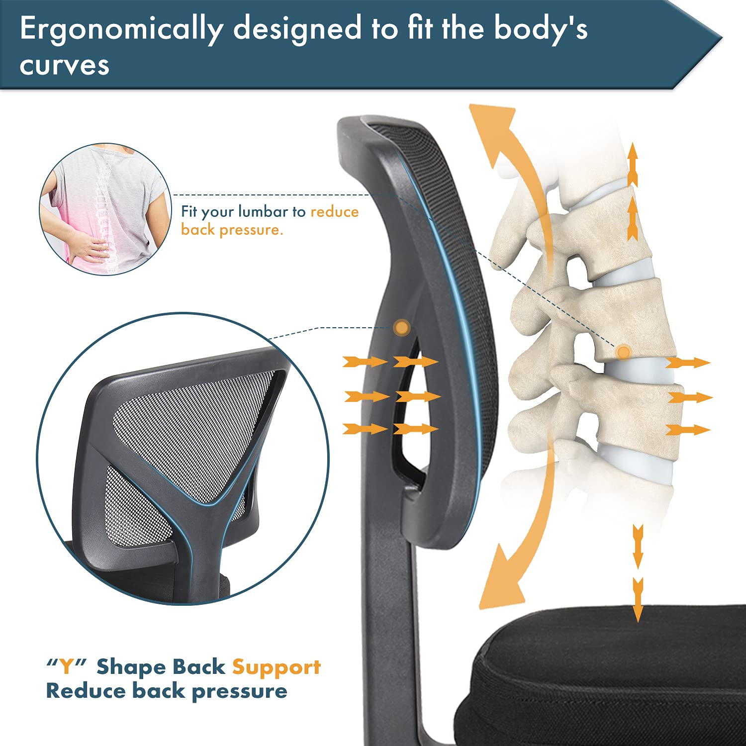 Yangming Armless Mesh Office Chair - Adjustable Swivel Task Chair with Mid Back Support, Black Computer Desk Chair for Small Spaces | Perfect for Home Office, Study & Workspace