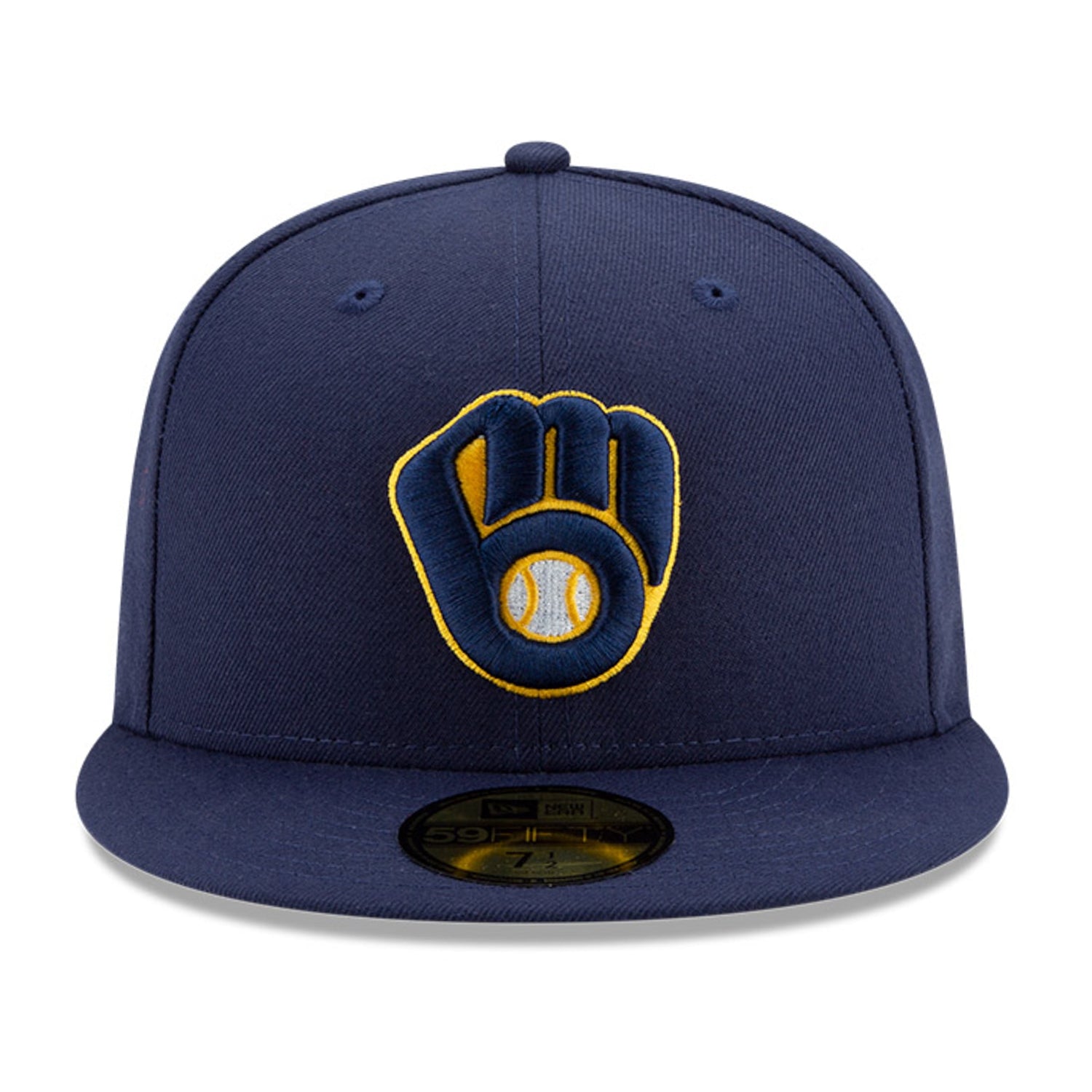 New Era 59Fifty Authentic MLB Milwaukee Brewers Baseball Cap - Navy Blue Adjustable Fitted Hat for Men & Women | Game Day, Sports Fan Gift, Casual Wear
