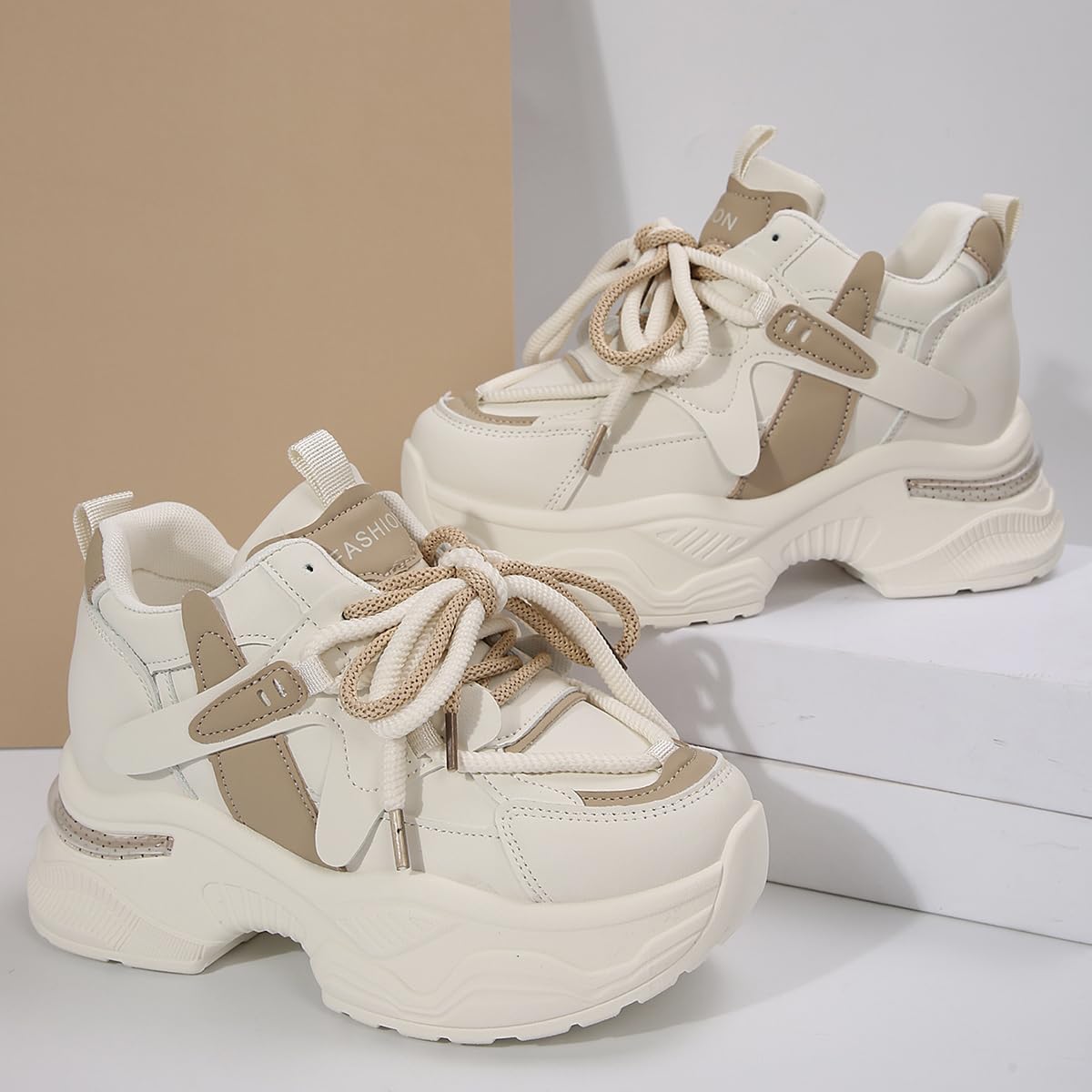 Women's Chunky Platform Sneakers 2024 | Trendy Dad Shoes for Women | Comfortable Leather Casual Sneakers – Perfect for Walking, Running Errands & Street Style Outfits