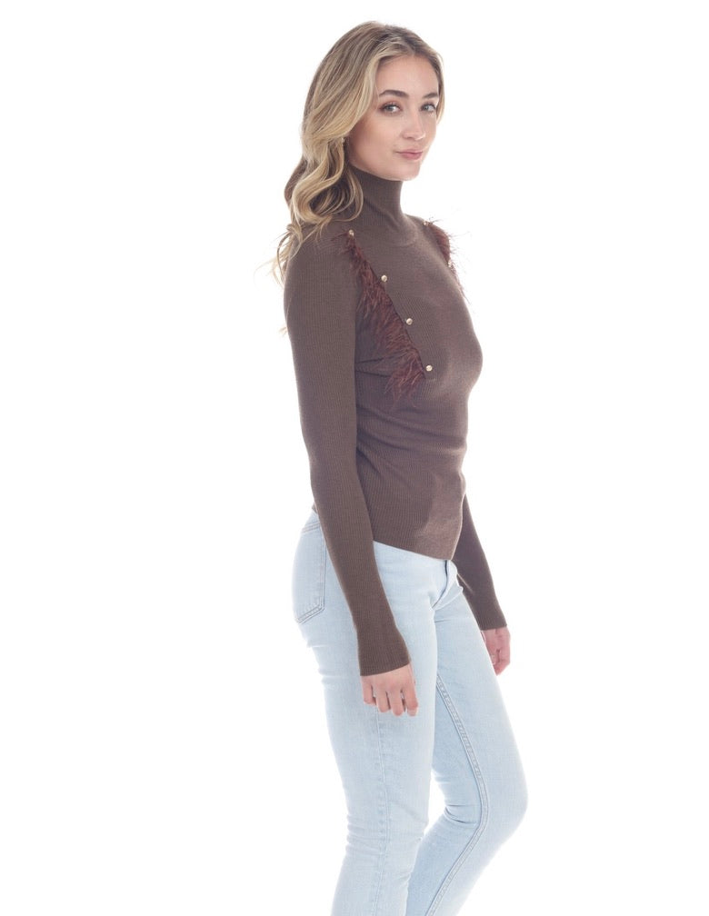 Mia Women's Long Sleeve Turtleneck Sweater - Soft Chunky Knit Chocolate Brown Pullover for Fall & Winter | Casual Office Wear, Date Night Outfits, Layering Essential
