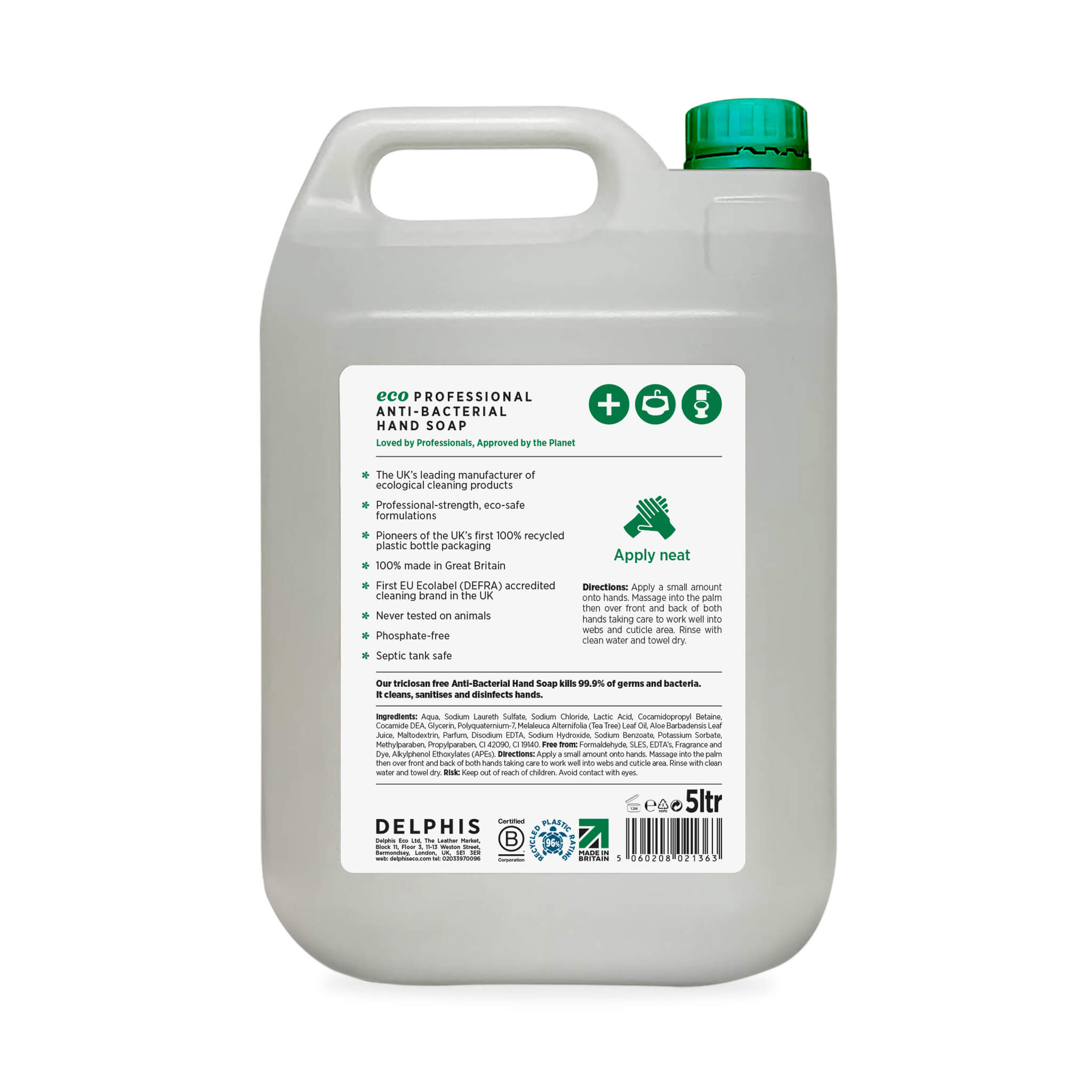 Commercial Antibacterial Hand Soap 5L (Ready-to-Use) - Bulk Refill for Restaurants, Hospitals & Public Spaces - Kills 99.9% Germs
