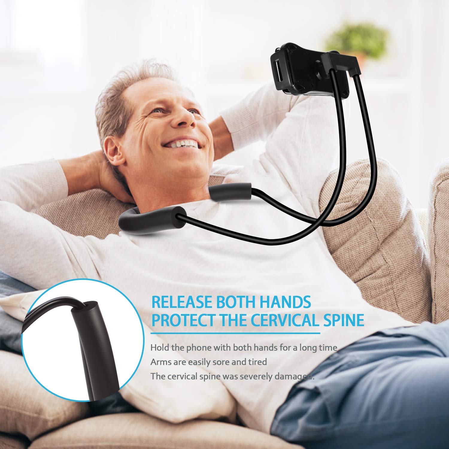 Hands-Free Lazy Neck Phone Holder - Adjustable Bed & Neck Phone Stand for iPhone, Samsung, Tablets - Perfect for Watching Movies, Reading & Gaming in Bed