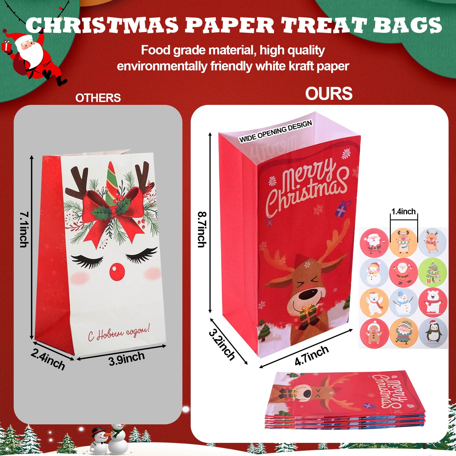 Firstake Premium Christmas Treat Bags - 32pcs Kids Candy Bags for Classroom Parties, Holiday Celebrations & Gift Giving - Reusable Party Favor Bags for Christmas Events, School Activities & Family Gatherings