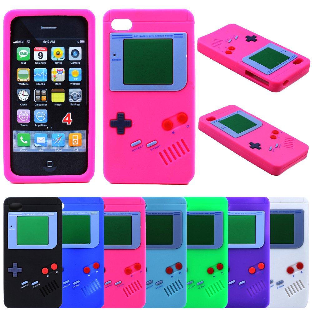 Retro Game Boy Silicone Case for Apple iPhone 4S/4 - Soft Rubber Gel Shockproof Defender Cover with 3D Design (Hot Pink) - Perfect for Gaming Enthusiasts & Vintage Style Lovers