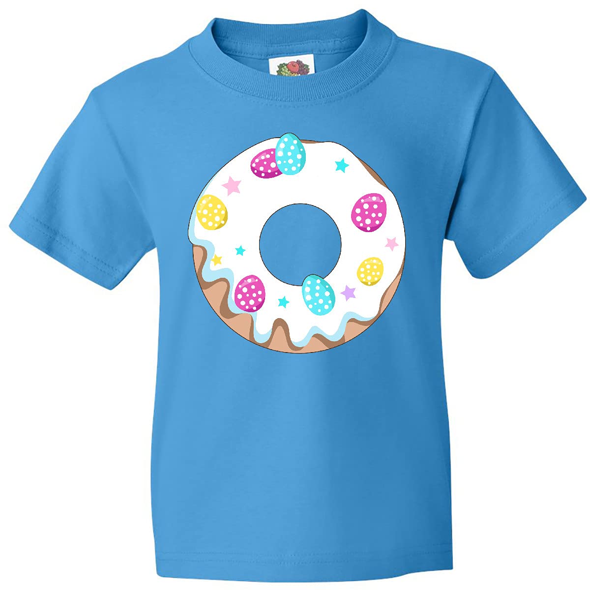 Inktastic Easter Donut with Pastel Eggs Frosting and Stars Youth T-Shirt - Cute Easter Graphic Tee for Kids - Perfect for Easter Celebrations, Egg Hunts & Spring Outfits