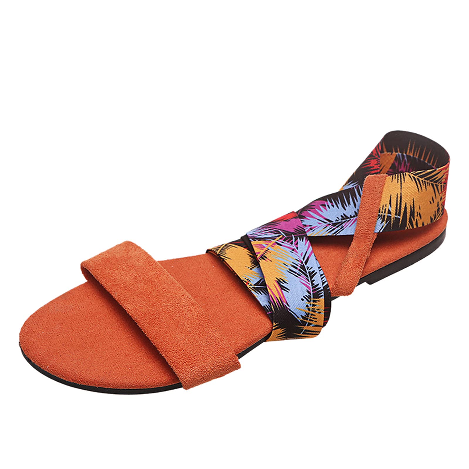 Women's Platform Sandals - Lace-Up Flat Summer Sandals in Suede & Satin with Color Print | Comfortable Brown Heels for Beach, Casual Outings & Date Nights