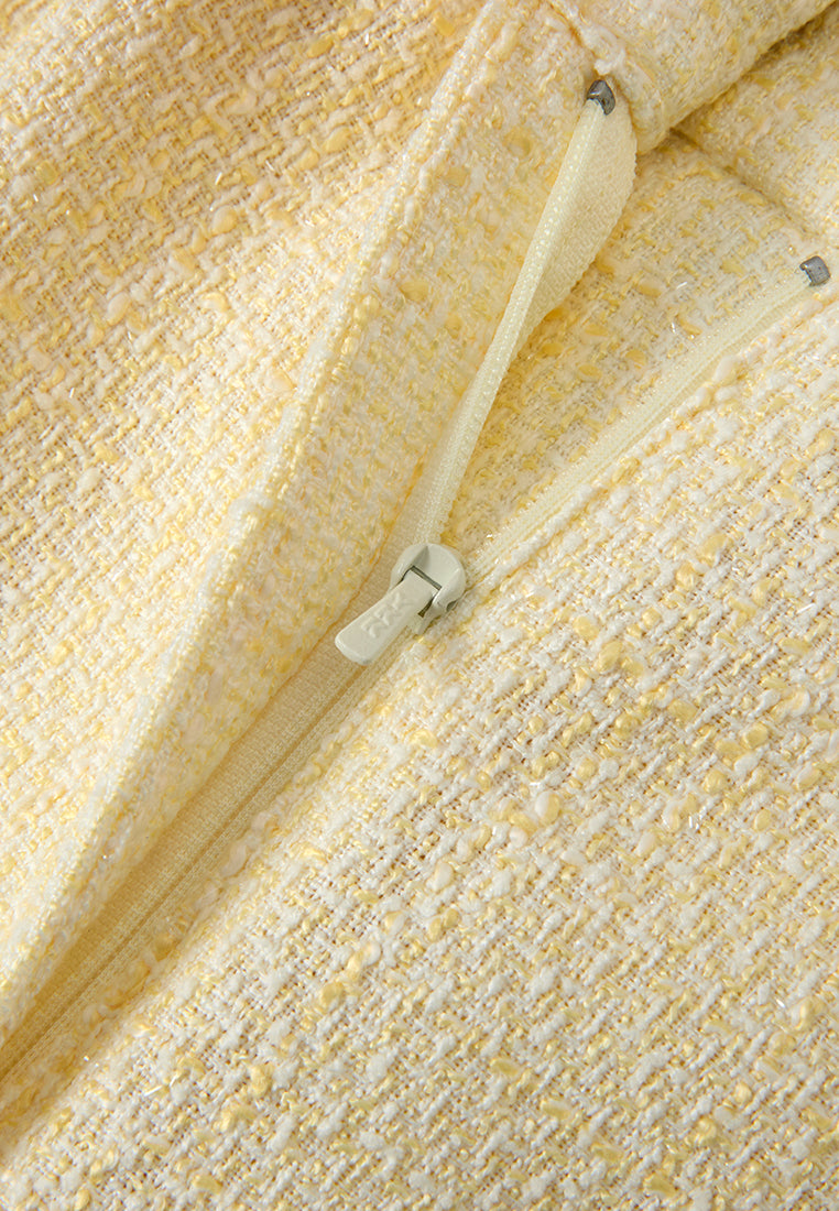 Stylish Yellow Tweed Wide Leg Trousers with Crystal Buttons - Perfect for Office Wear & Casual Outfits