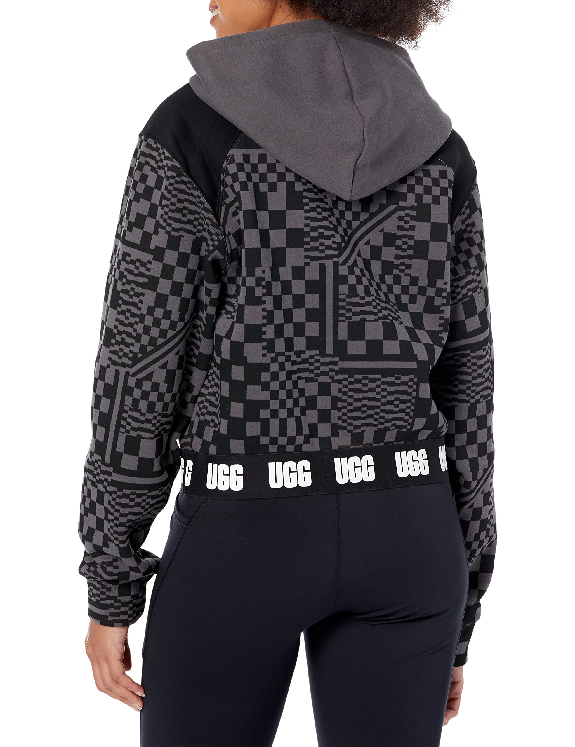 UGG Women's Mallory Cropped Hoodie - Soft Fleece Pullover with Checks | Cozy Winter Sweatshirt for Casual Outings & Lounge Wear