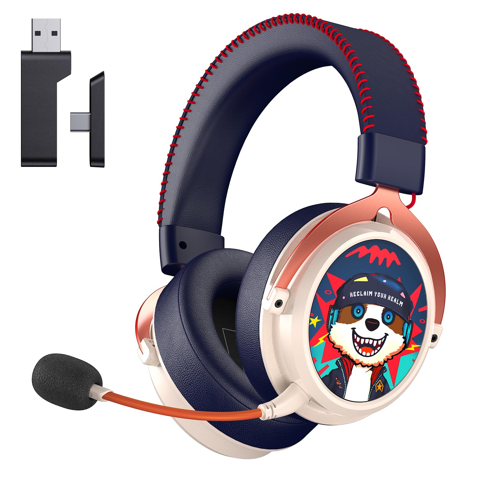 Wireless Gaming Headset with 7.1 Surround Sound - Bluetooth 5.4 & 2.4GHz USB Connectivity - 6mm Noise Canceling Mic - Compatible with PC, PS5, PS4, Mac & Nintendo Switch (White) - Perfect for Online Gaming, Streaming & Virtual Meetings