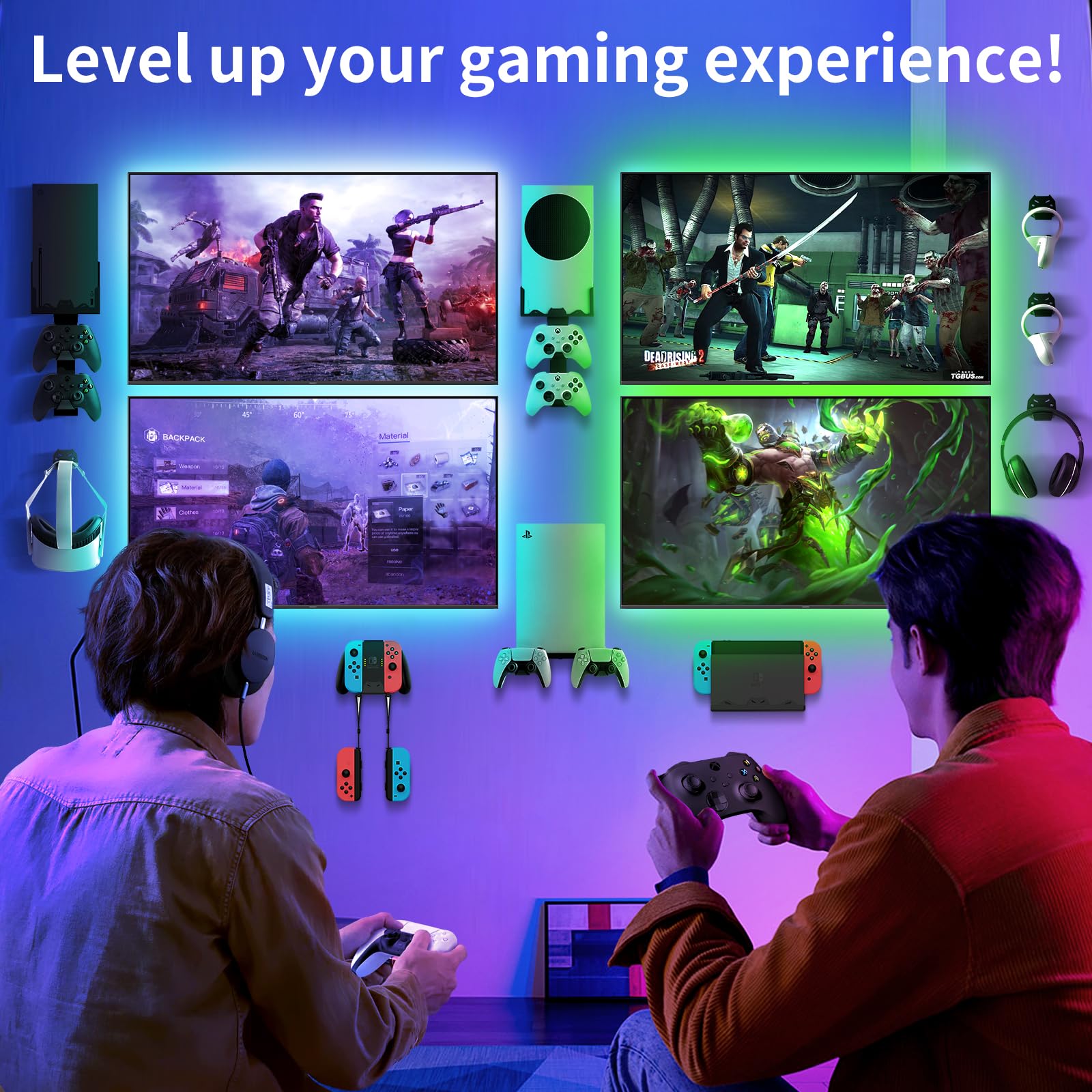 Premium Steel Wall Mount Headphone Hanger Holder - Universal VR Headset & Controller Storage Stand Hook with Silicone Cradle (Black) - Perfect for Gaming Setup, Office & Home Organization