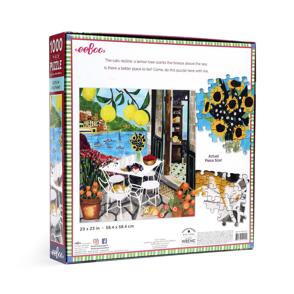 eeBoo Cats in Positano 1000-Piece Jigsaw Puzzle for Adults & Families - Italian Village Scenery, Challenging Puzzle Game for Home Decor, Family Bonding & Relaxation