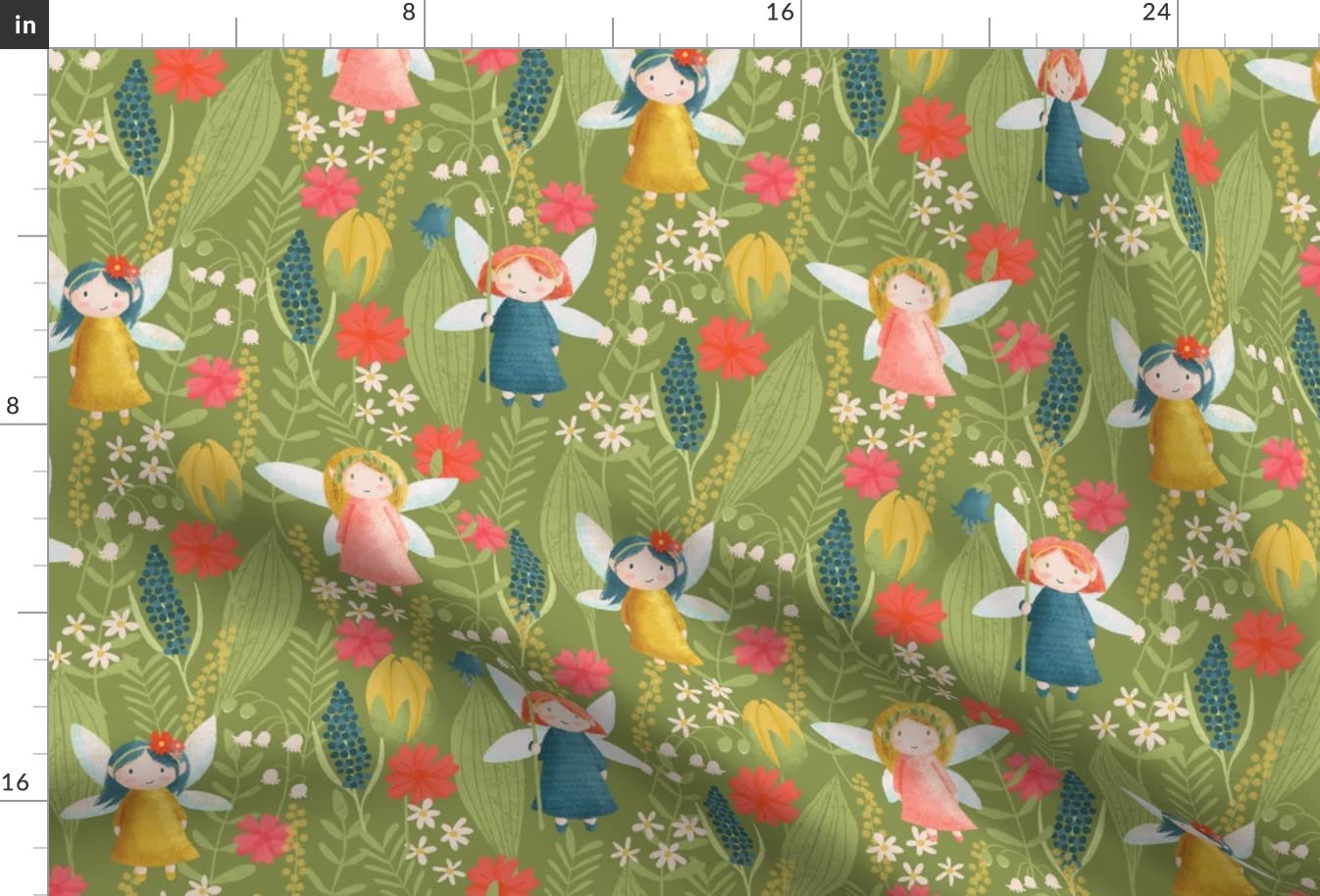 Spring Fairies Floral Printed Minky Fabric - Green Blue Flowers Leaves Red Nature Plants Design - Fat Quarter for Sewing Baby Blankets, Quilt Backing & Plush Projects - Soft DIY Craft Material for Nursery Decor & Gift Making