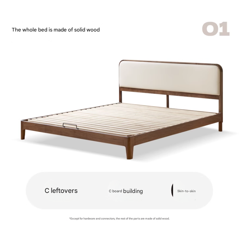 Premium Black Walnut Solid Wood Platform Bed Frame - Minimalist Modern Bedroom Furniture for Master Bedroom, Guest Room & Dorm Use