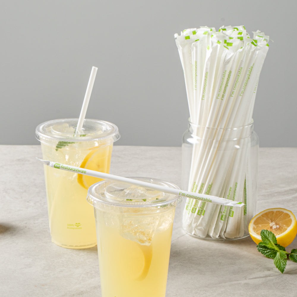 Eco-Friendly Compostable White PLA/PBAT Plastic Straws - 8 1/4 Inch, 100 Count Box - Biodegradable Drinking Straws for Parties, Restaurants & Home Use