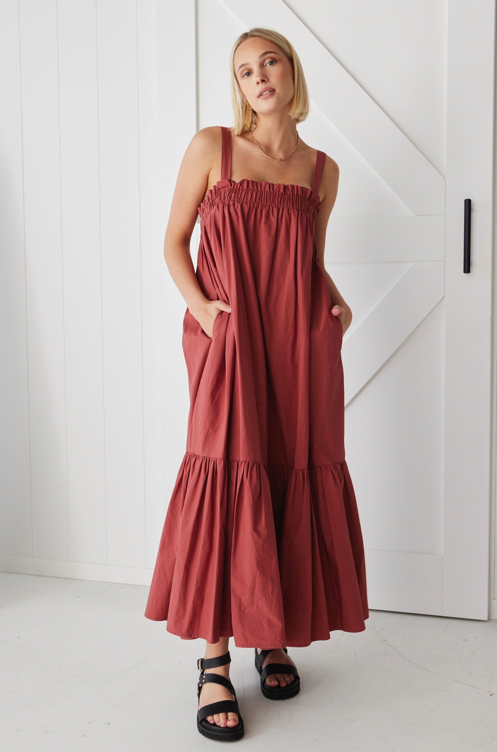 Louella Terracotta Strappy Maxi Dress - Flowy Summer Beach Dress for Women, Boho Chic Wedding Guest Outfit & Vacation Essentials