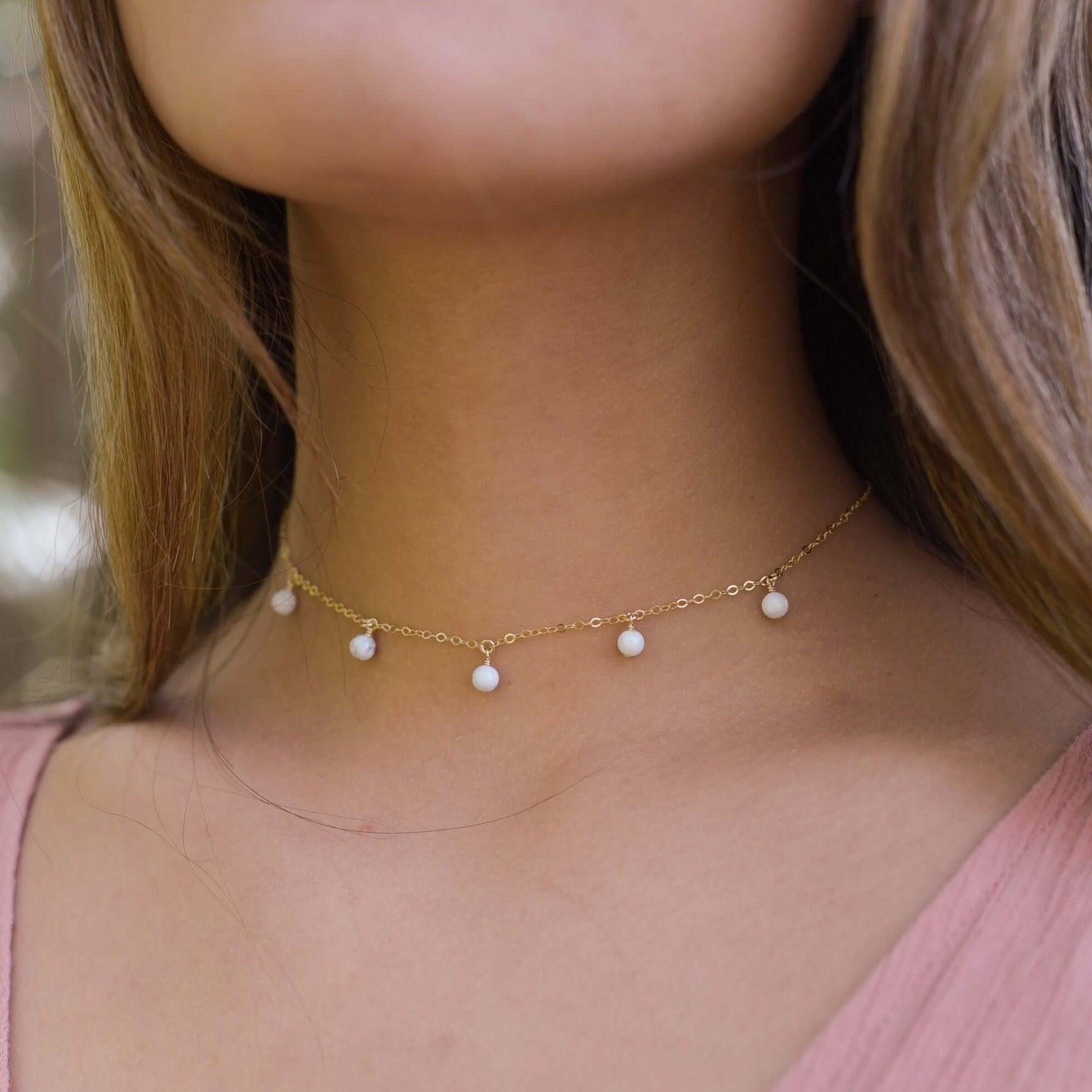 White Howlite Bead Drop Choker Necklace - Natural Stone Jewelry for Women, Boho Style Layering Piece | Perfect for Yoga, Meditation & Spiritual Healing