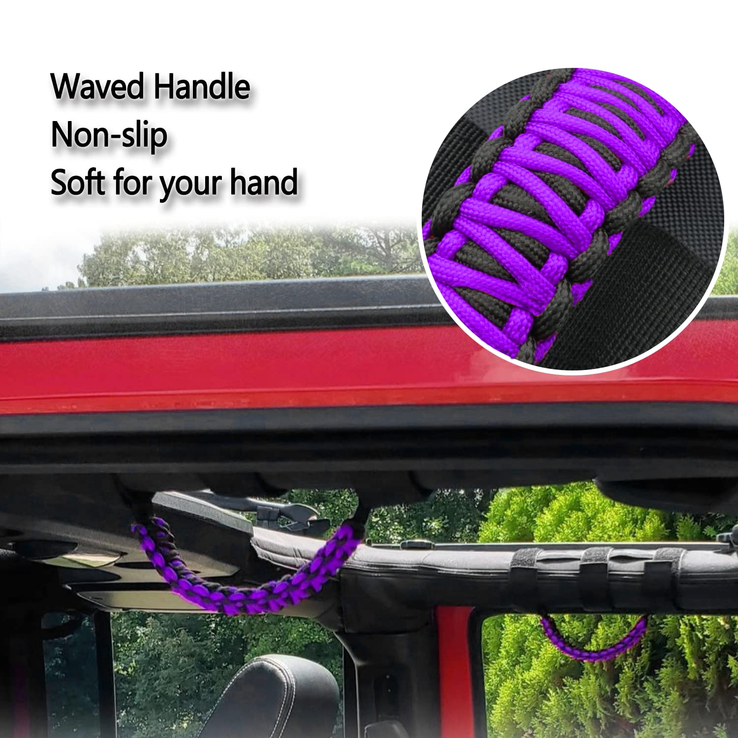 US Flag Roll Bar Grab Handle for Jeep Wrangler YJ TJ JK JKU JL JLU & Gladiator JT (1955-2023) - Purple 4-Piece Set | Durable Off-Road Accessories for Adventure & Style